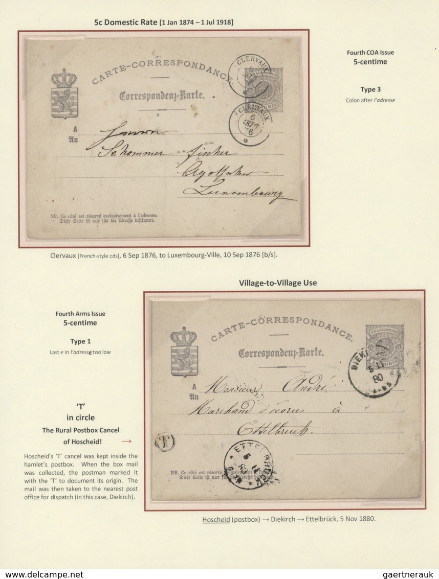 GA Luxemburg - Ganzsachen: 1870-1882 LUXEMBOURG'S COAT OF ARMS POSTAL STATIONERY: Exhibition collection