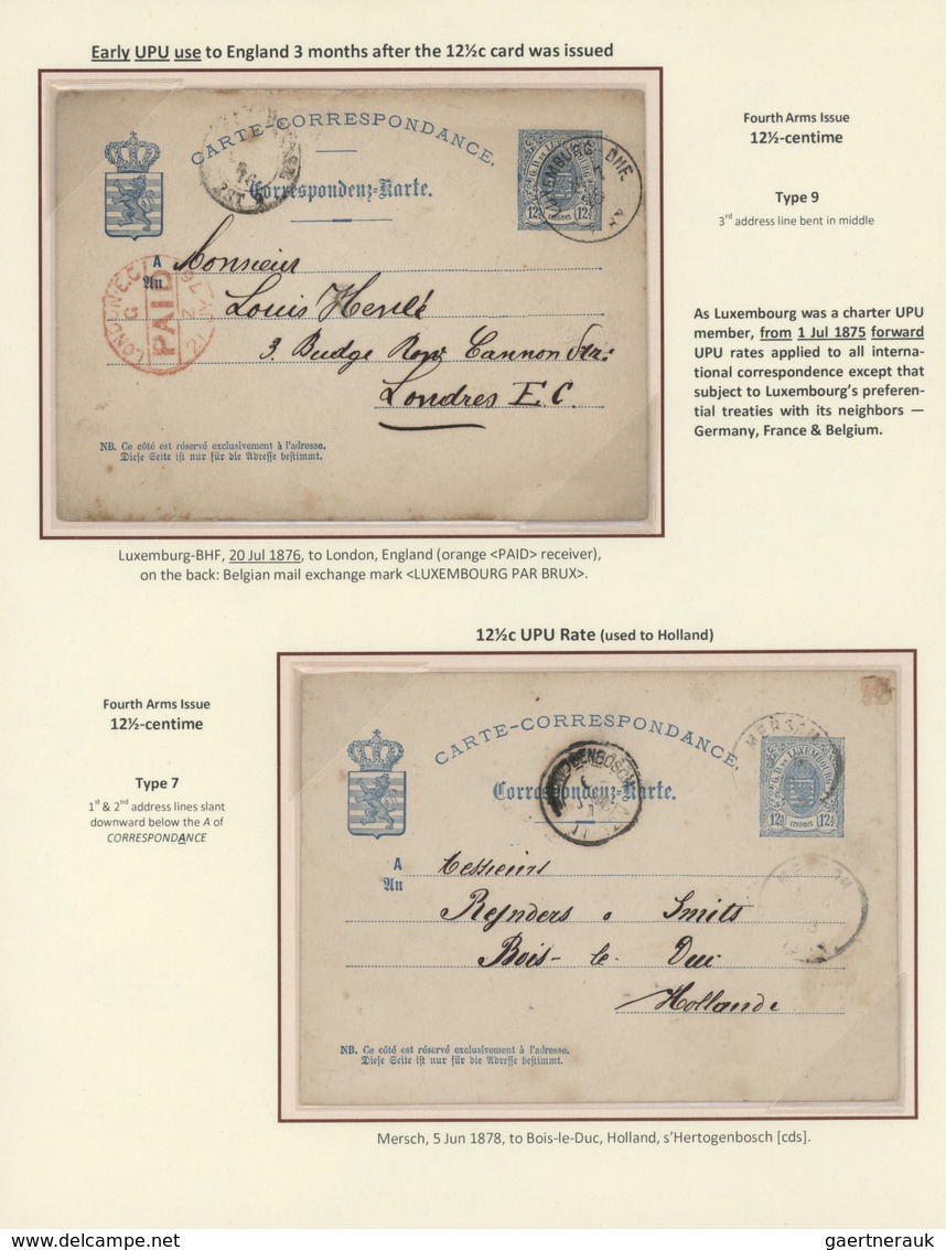 GA Luxemburg - Ganzsachen: 1870-1882 LUXEMBOURG'S COAT OF ARMS POSTAL STATIONERY: Exhibition collection