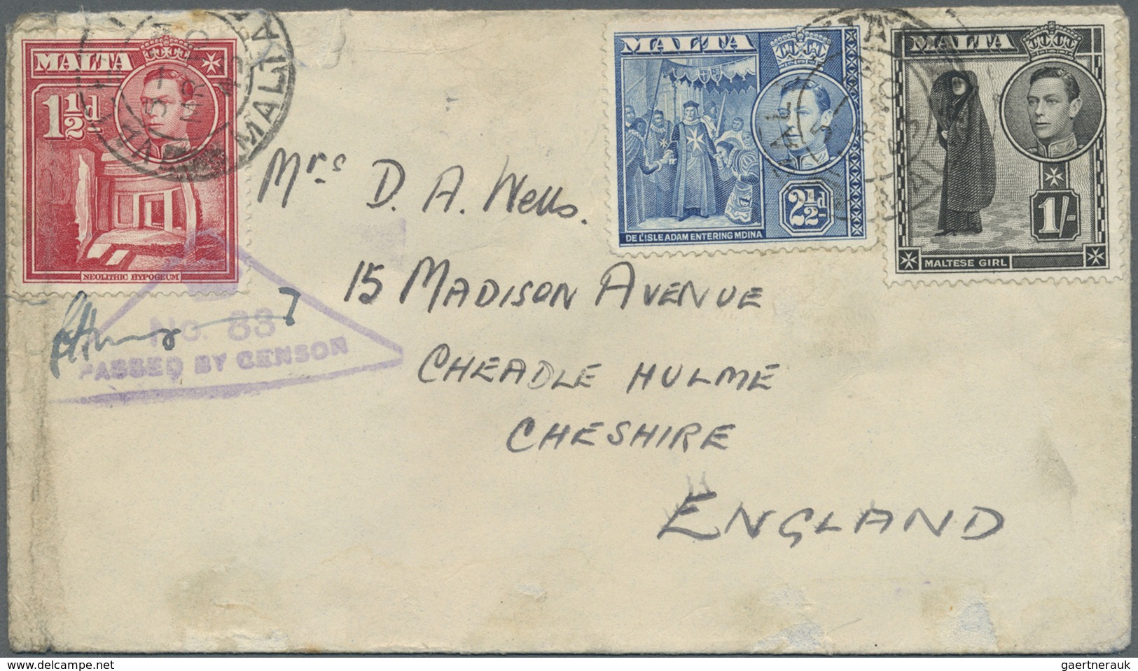 Br/GA Malta: 1942-43 CENSORED MAIL: Nine Covers And Two P/s Registered Envelopes All Used To England And C - Malte