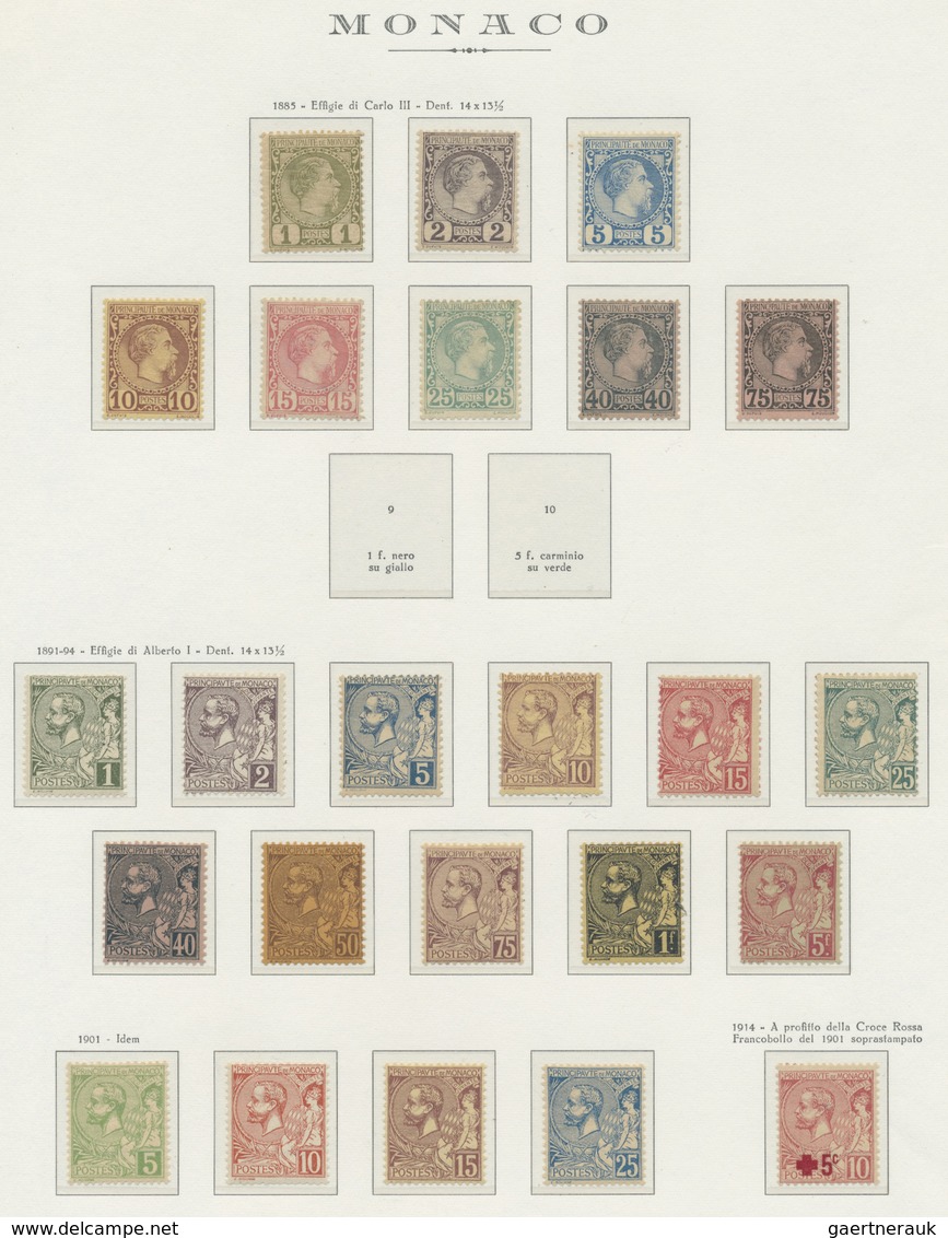 */** Monaco: 1885/1922, Ungebrauchte/postfrische Sammlung Auf Vordrucken, Dabei 1 C. Bis 75 C. Freimarken - Ongebruikt