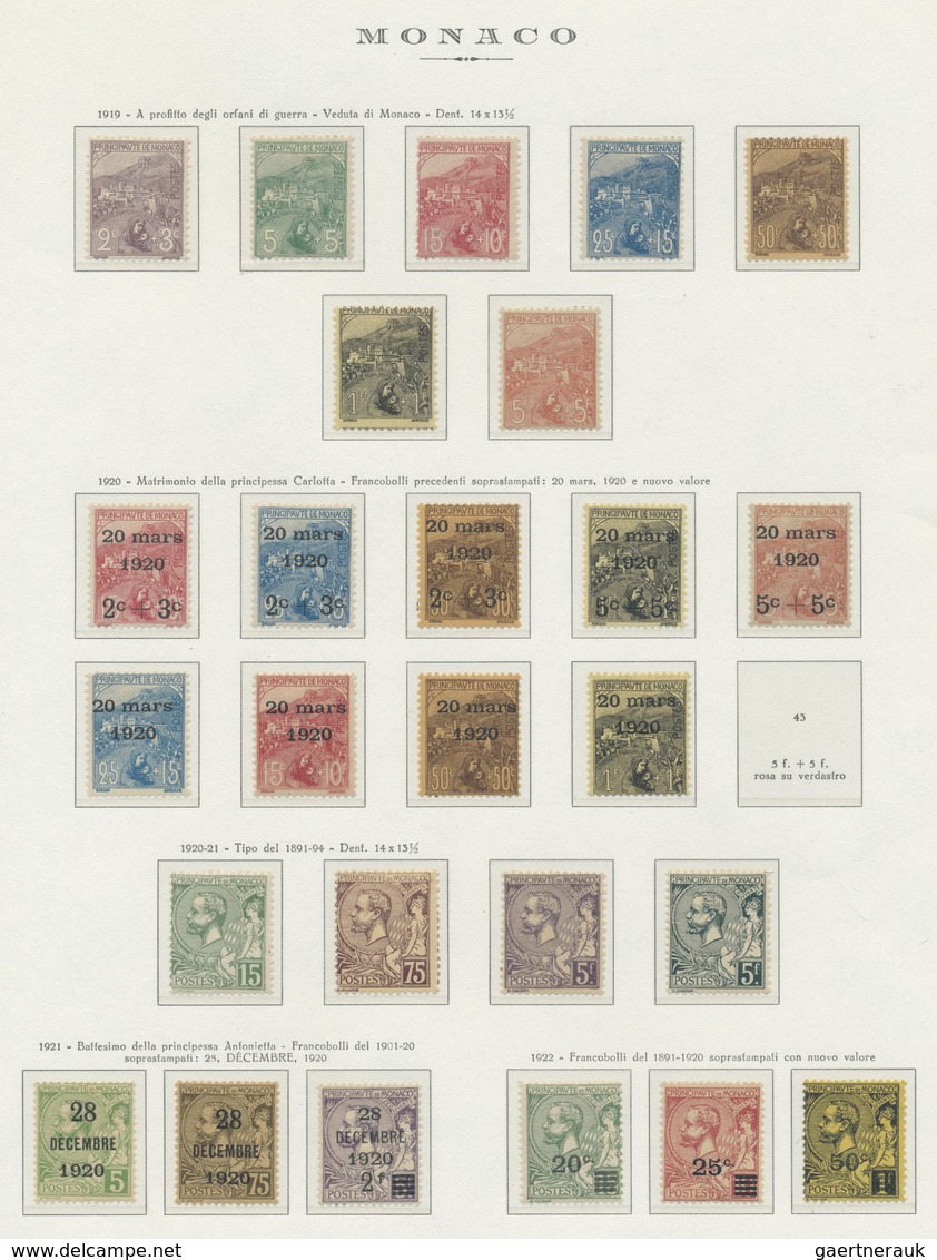 */** Monaco: 1885/1922, Ungebrauchte/postfrische Sammlung Auf Vordrucken, Dabei 1 C. Bis 75 C. Freimarken - Neufs