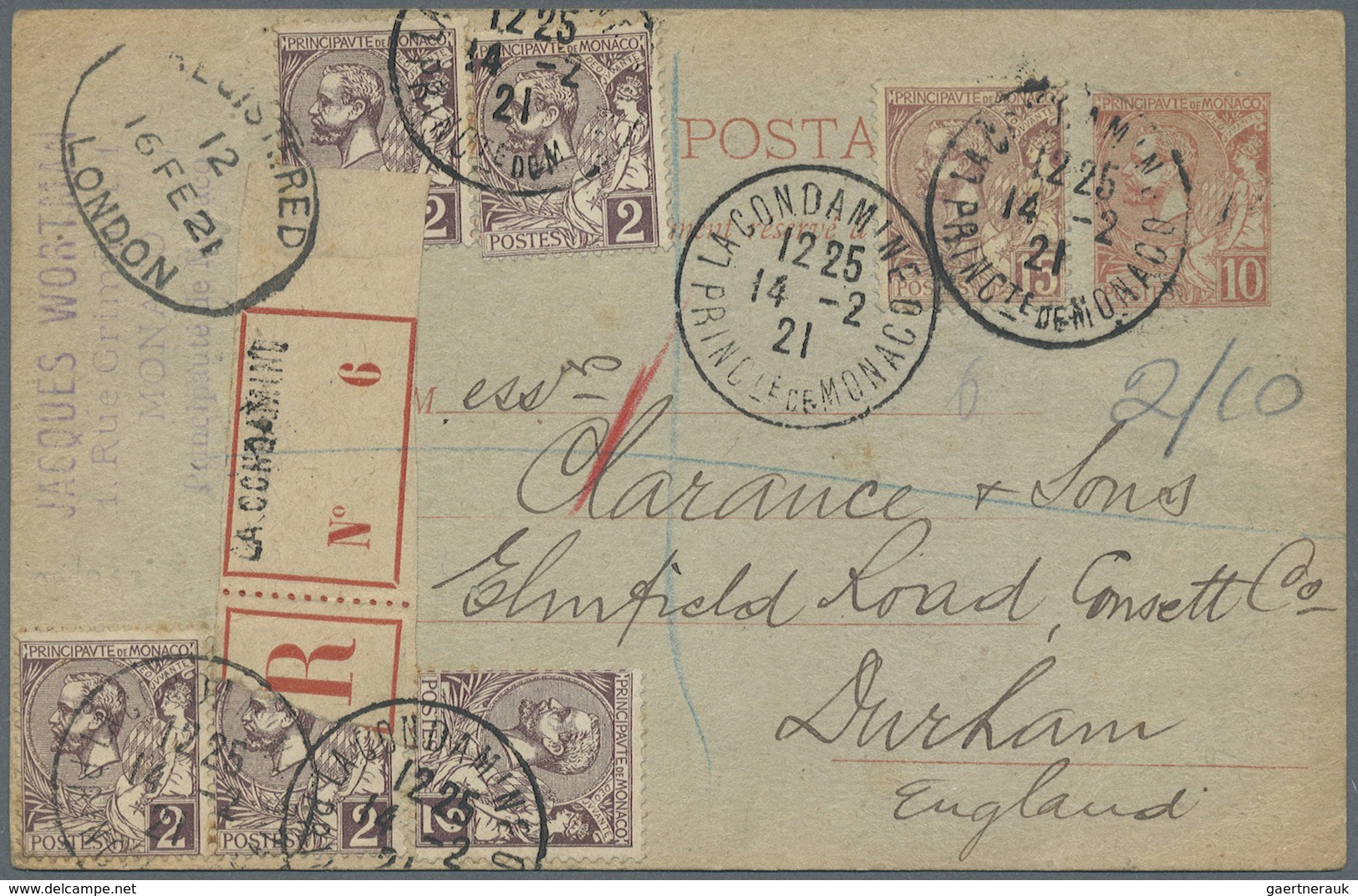 Br/GA Monaco: 1897/1949, Lot Of Six Better Entires (single Lots), E.g. Two Covers Single Franking 5 Fr. Al - Neufs