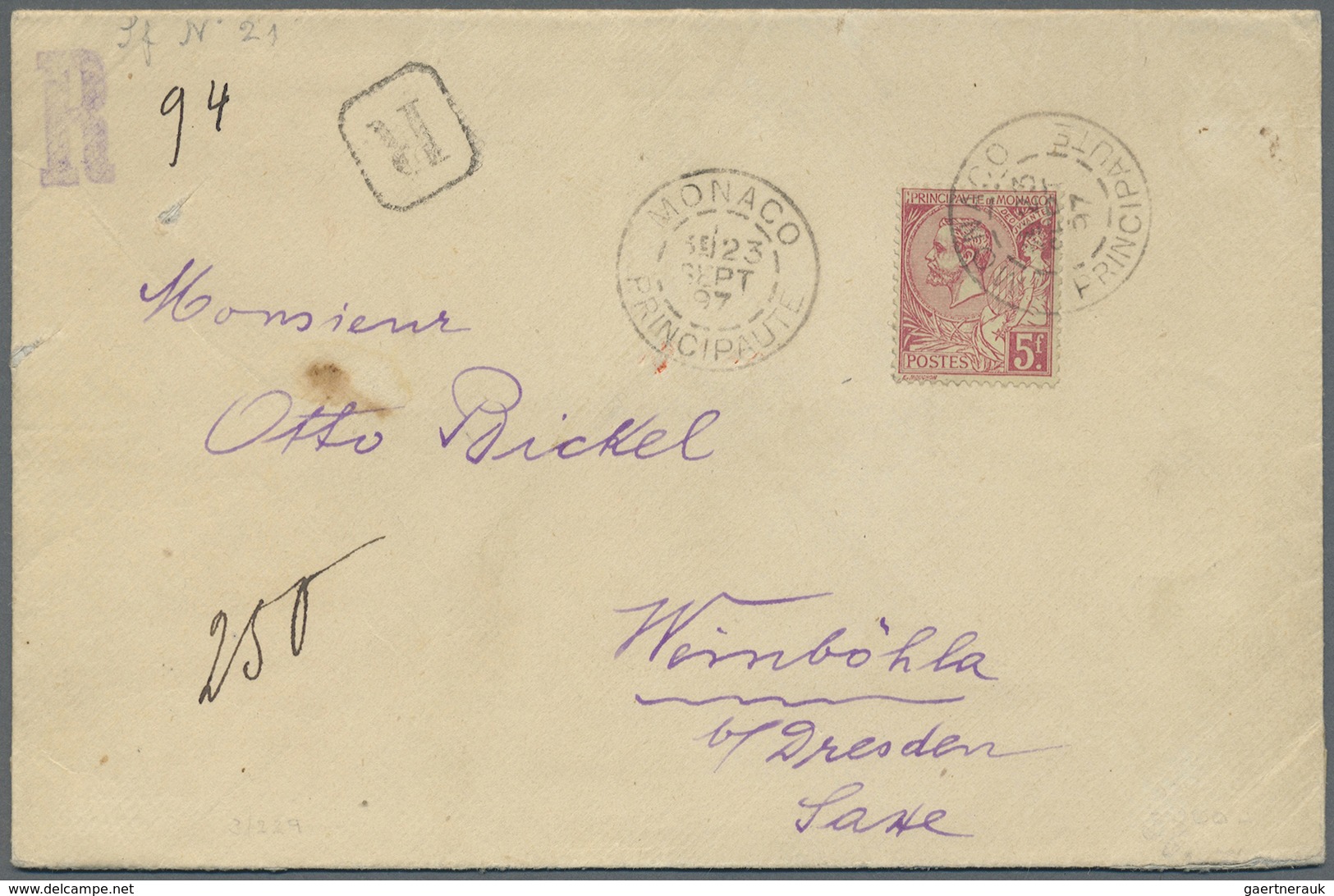 Br/GA Monaco: 1897/1949, Lot Of Six Better Entires (single Lots), E.g. Two Covers Single Franking 5 Fr. Al - Neufs