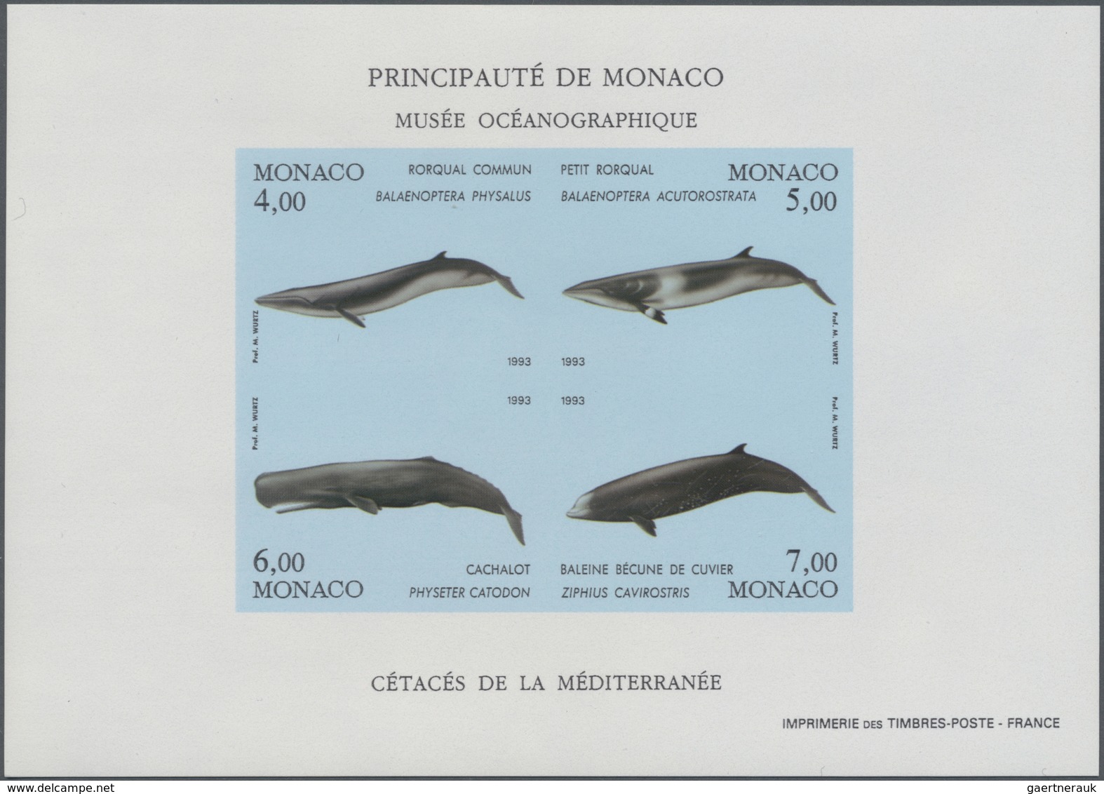 ** Monaco: 1993, Whales, IMPERFORATE Souvenir Sheet, 23 U/m Copies. Maury BF62 Nd - 5.175,- €. - Neufs