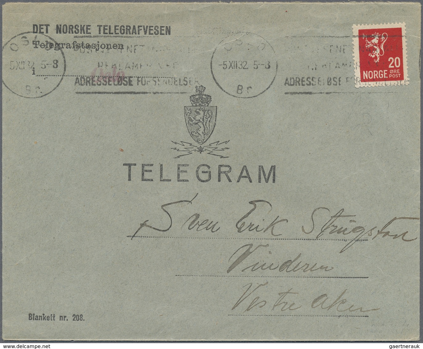 Br Norwegen: 1891/1945, Partie Mit Zehn Frankierten Telegramm-Umschlägen Und Faltbriefen, Dabei Untersc - Neufs