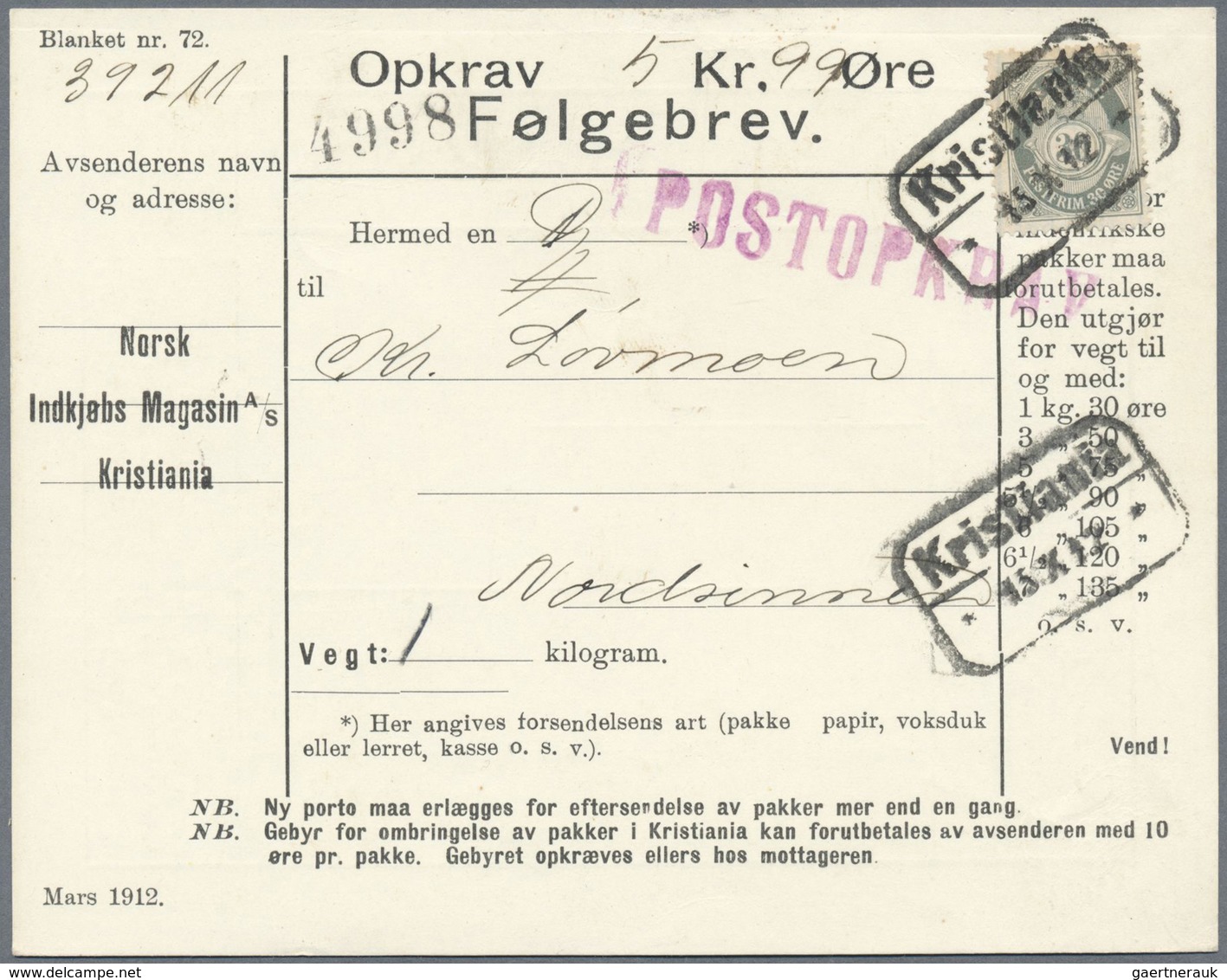 Br Norwegen: 1912/1921, 10 Parcel Cards With Different Frankings. Condition Fine To Very Fine Some With - Neufs