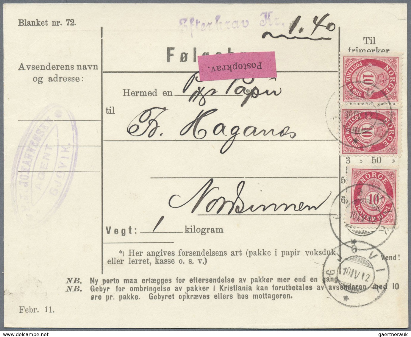 Br Norwegen: 1912/1921, 10 Parcel Cards With Different Frankings. Condition Fine To Very Fine Some With - Neufs