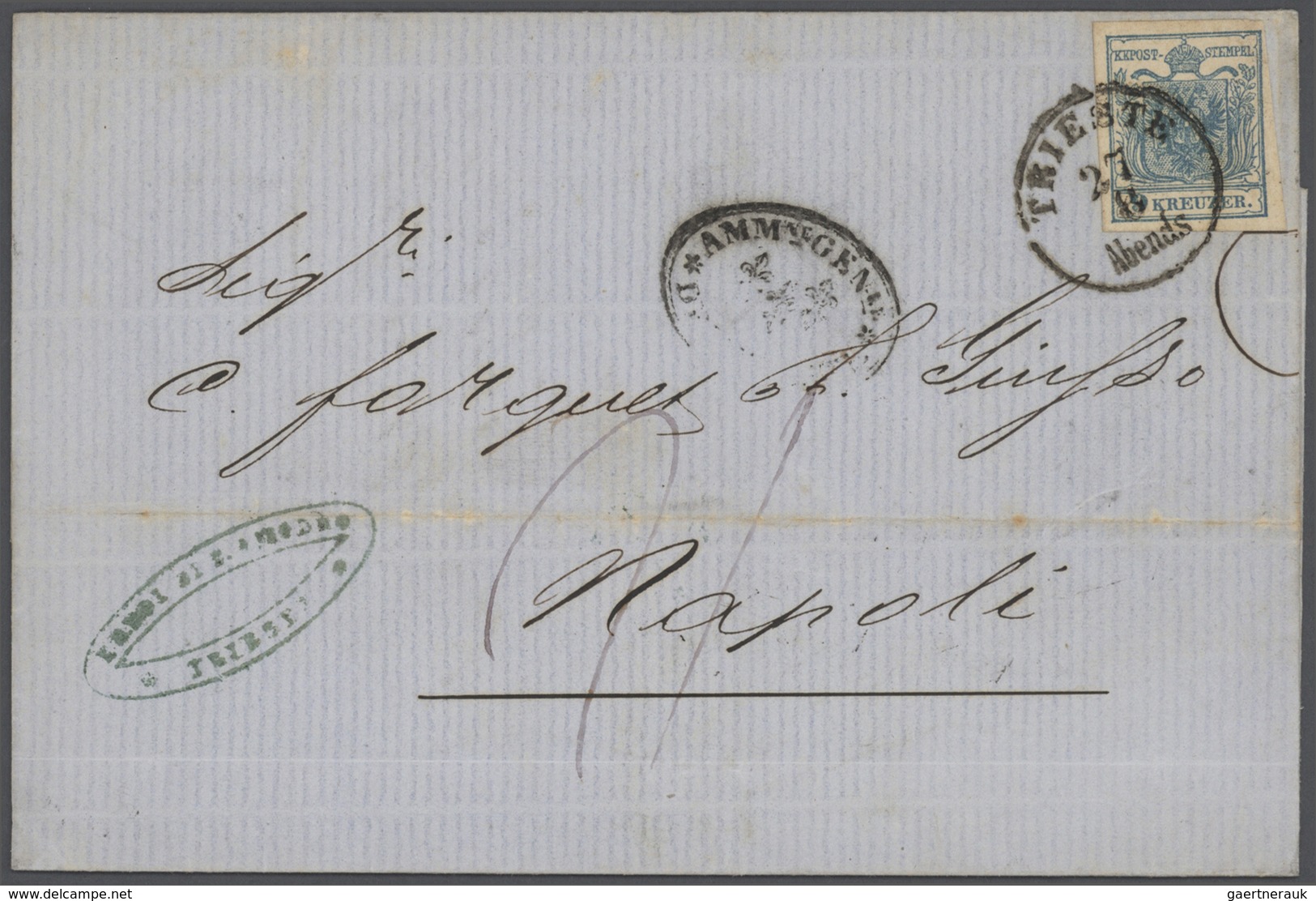 Br Österreich: 1850-56, Sammlung von 22 Briefen von TRIEST oder WIEN frankiert mit tadelloses 9 Kr. Mar