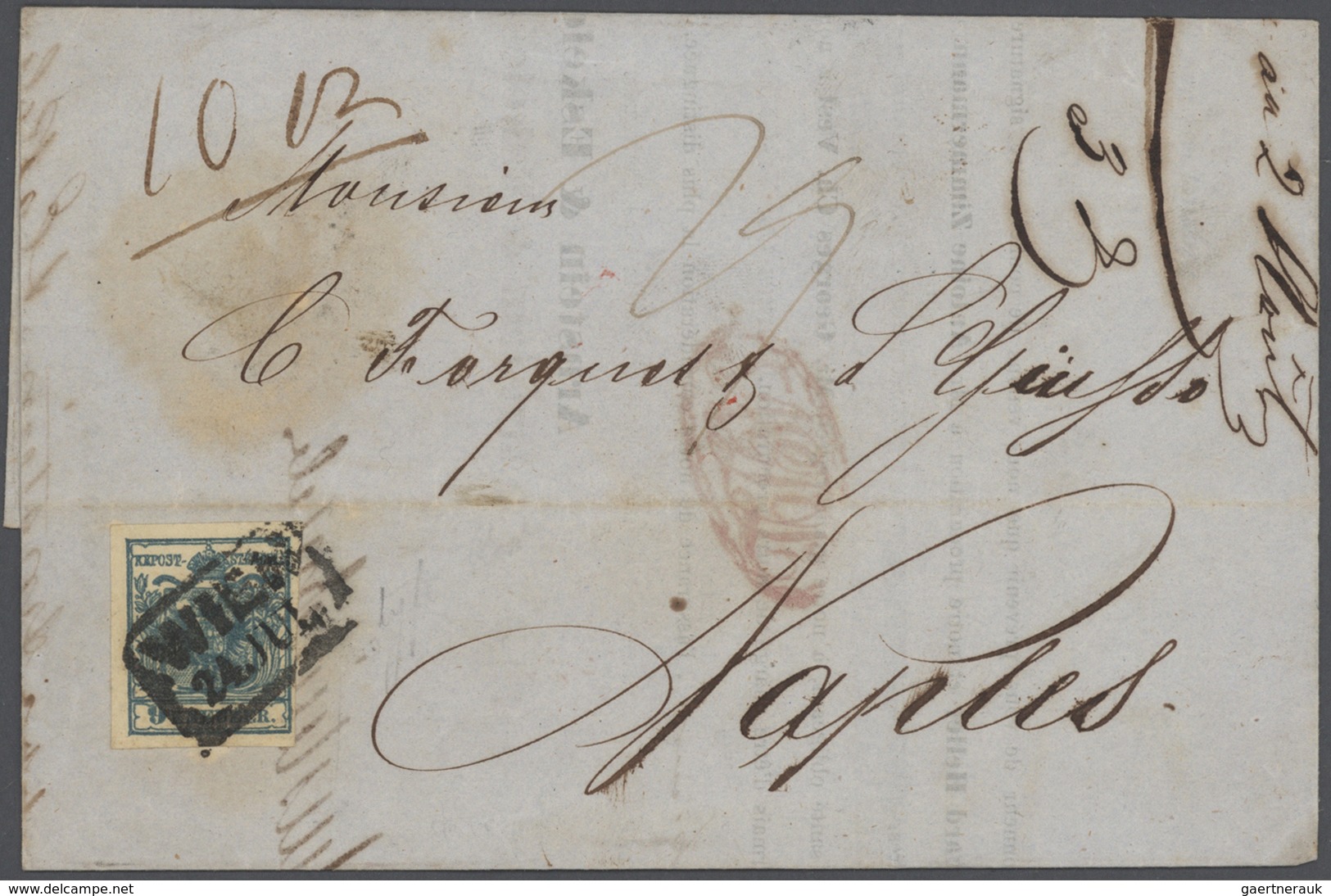 Br Österreich: 1850-56, Sammlung von 22 Briefen von TRIEST oder WIEN frankiert mit tadelloses 9 Kr. Mar