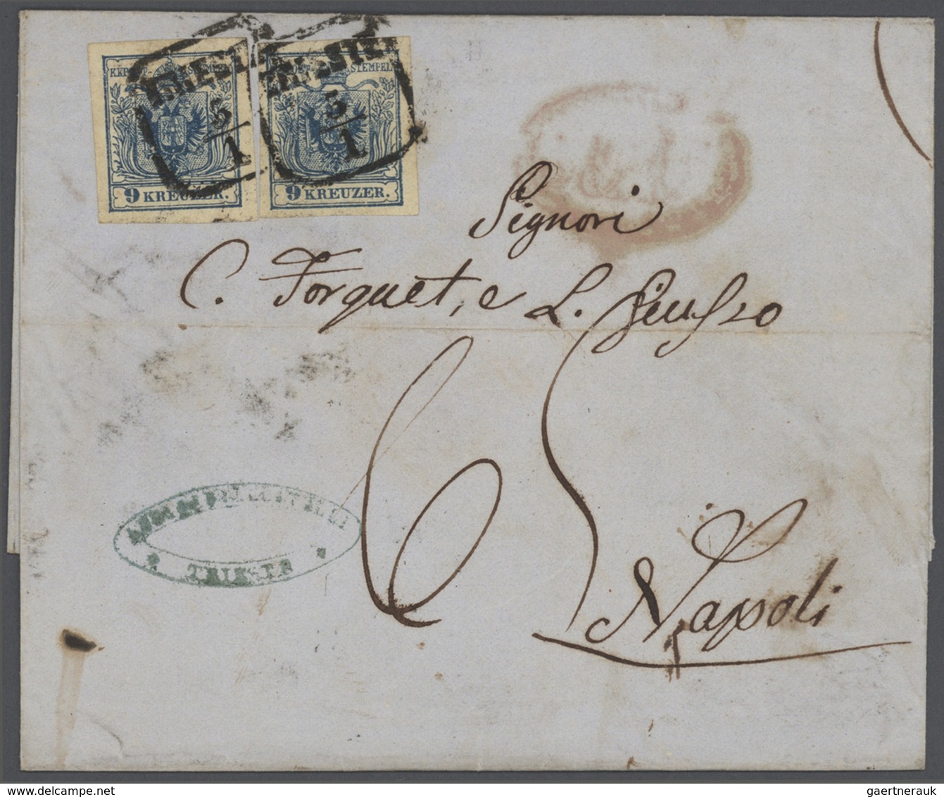 Br Österreich: 1850-56, Sammlung von 22 Briefen von TRIEST oder WIEN frankiert mit tadelloses 9 Kr. Mar