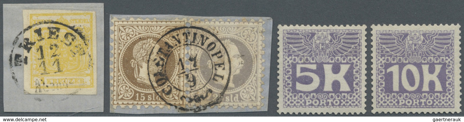 Brfst/* Österreich: 1854/1911, Kleines Lot Mit MiNr. 1 Y Hellgelb Auf Briefstück Signiert Und Kurzbefund Dr. - Unused Stamps