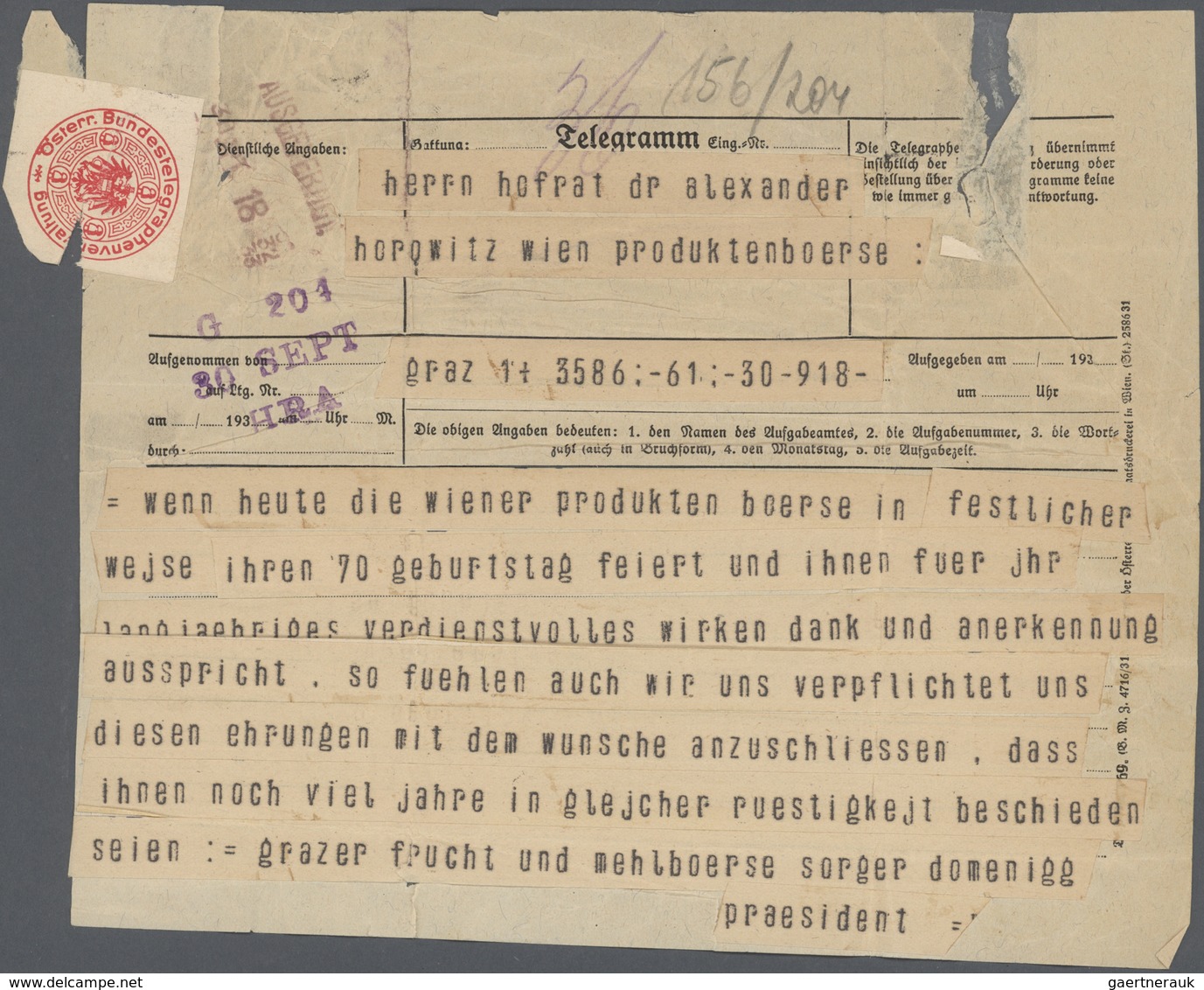 Br Österreich: 1880/1980 (ca): Mehrere Hundert Telegramme, Telegrammaufgabescheine, Etc. Aus  Allen Tei - Neufs