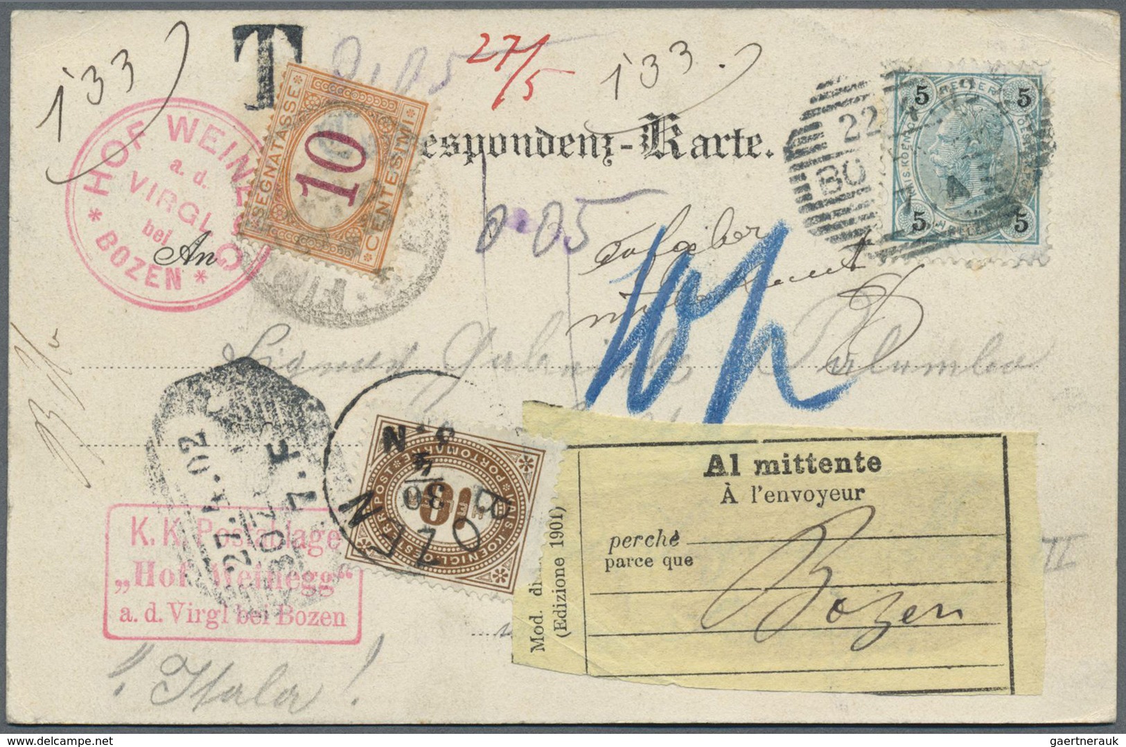 Br/GA/ Österreich - Portomarken: 1900/1918, Sammlung Von Ca. 115 Belegen Mit Portomarken Und Den Verschiede - Postage Due