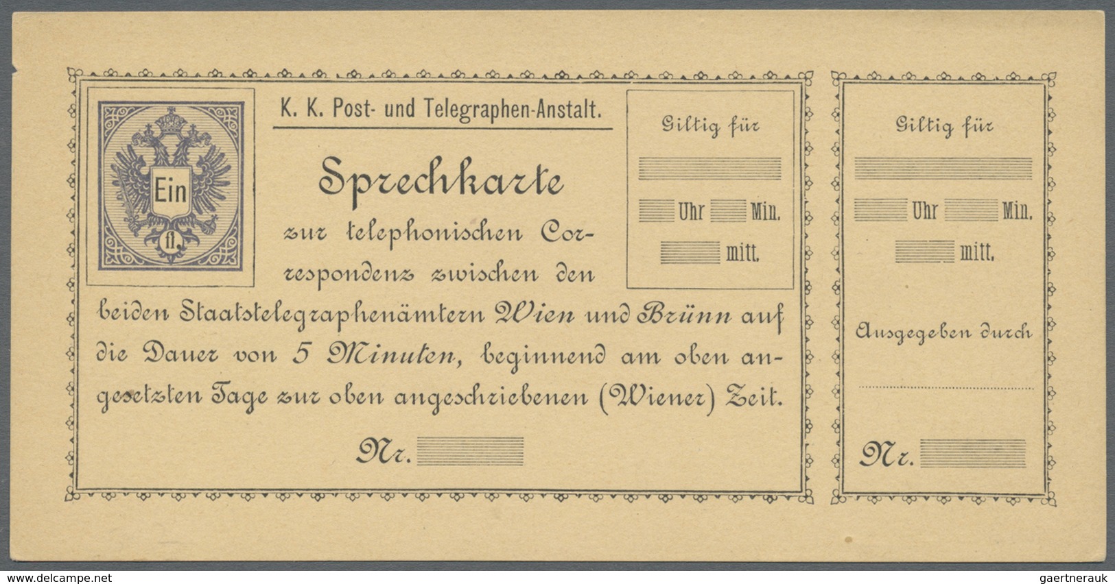 GA Österreich - Telefonsprechkarten: 1886-1900: Sammlung von 11 UNGEBRAUCHTEN, frühen Telefonsprechkart