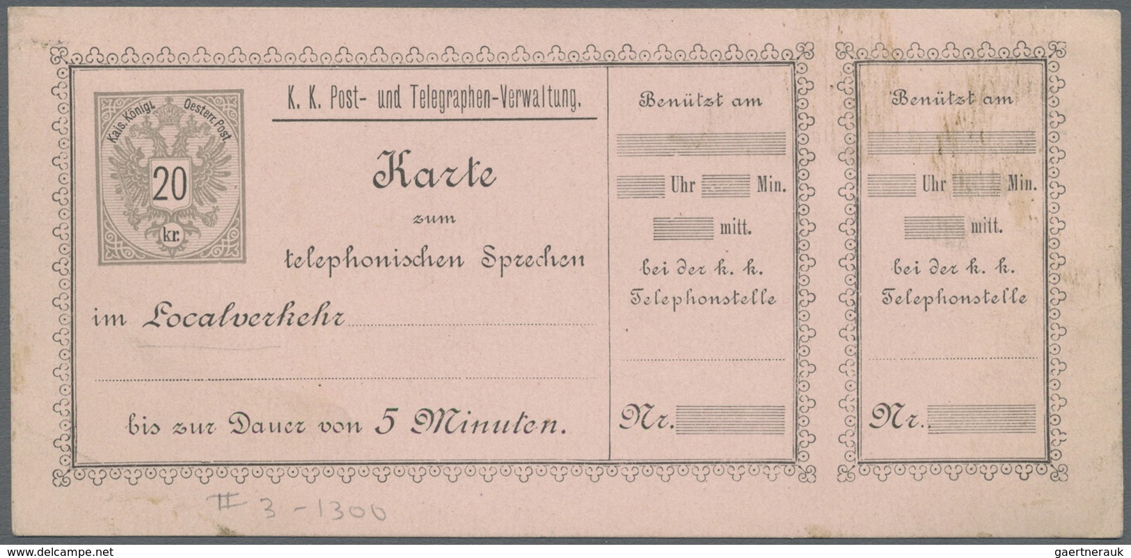 GA Österreich - Telefonsprechkarten: 1886-1900: Sammlung von 11 UNGEBRAUCHTEN, frühen Telefonsprechkart