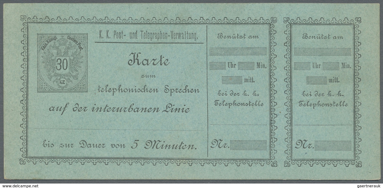 GA Österreich - Telefonsprechkarten: 1886-1900: Sammlung von 11 UNGEBRAUCHTEN, frühen Telefonsprechkart