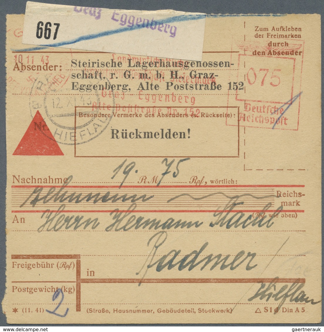 Br Österreich - Heimat: GRAZ: 1942/1950 (ca.), Bestand Von Ca. 220 Paketkarten Von Grazer Postämtern Da - Autres & Non Classés