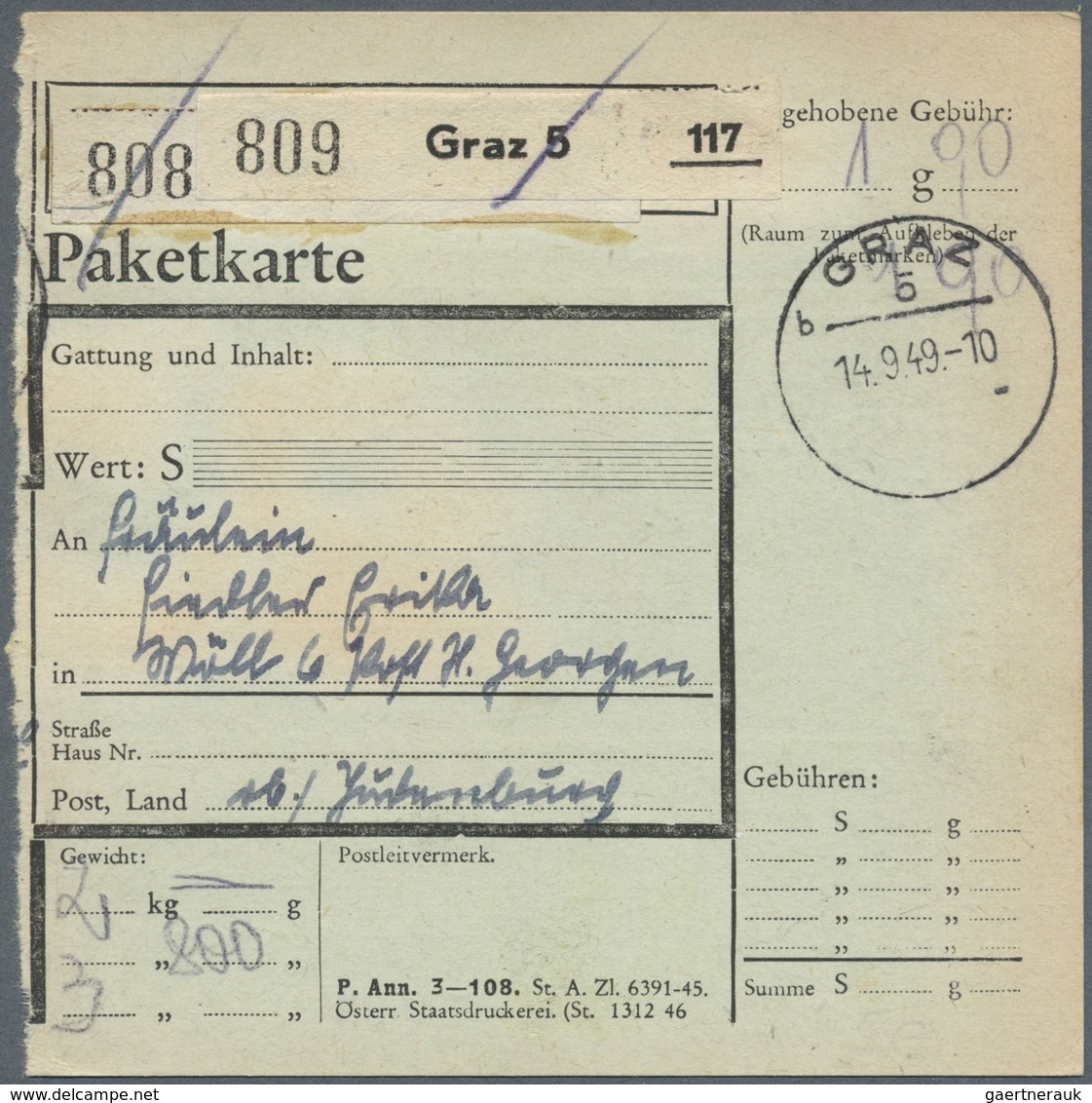 Br Österreich - Heimat: GRAZ: 1942/1950 (ca.), Bestand Von Ca. 220 Paketkarten Von Grazer Postämtern Da - Andere & Zonder Classificatie