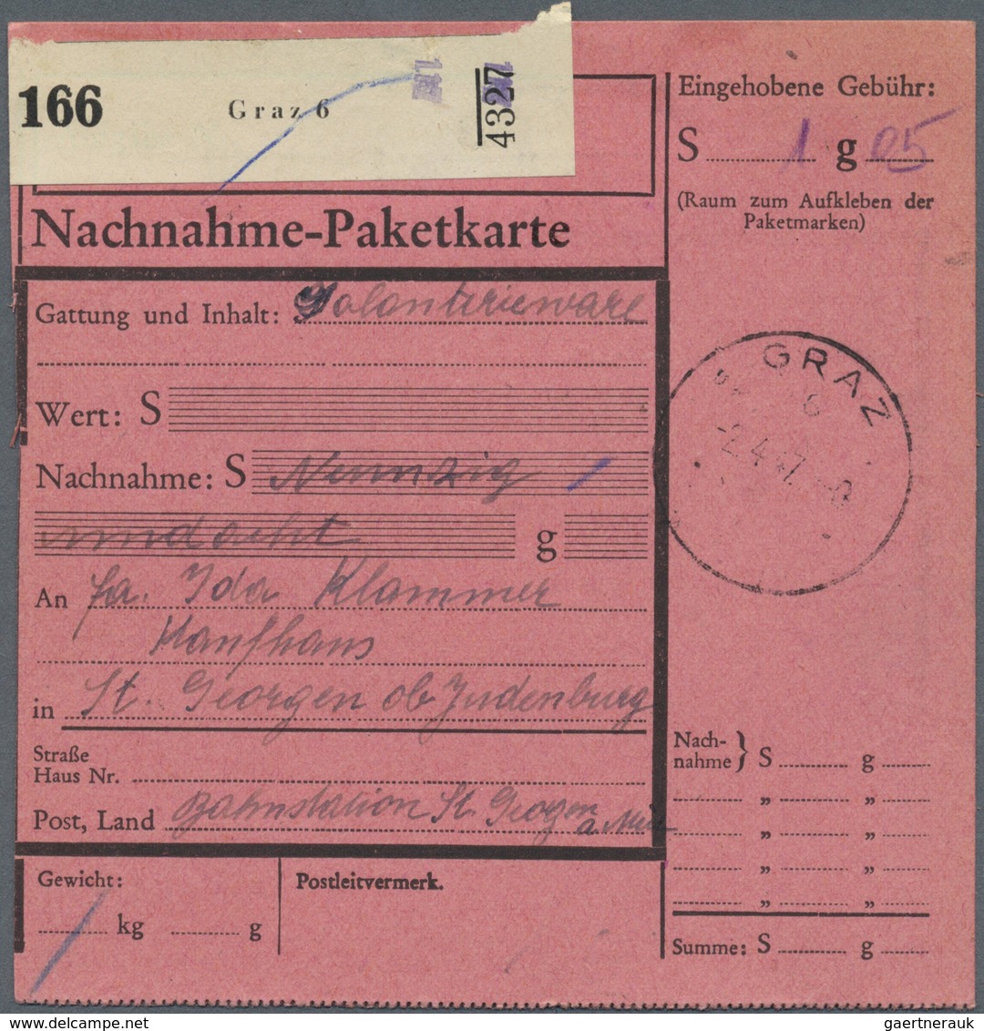 Br Österreich - Heimat: GRAZ: 1942/1950 (ca.), Bestand Von Ca. 220 Paketkarten Von Grazer Postämtern Da - Andere & Zonder Classificatie