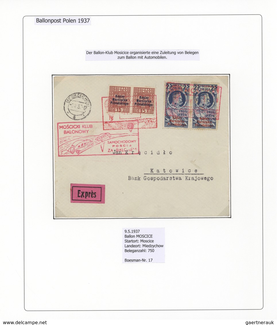 Br/GA Polen: 1926/1939, BALLOON MAIL, Specialised Collection Of 56 Balloon Covers/cards, Neatly Arranged O - Lettres & Documents