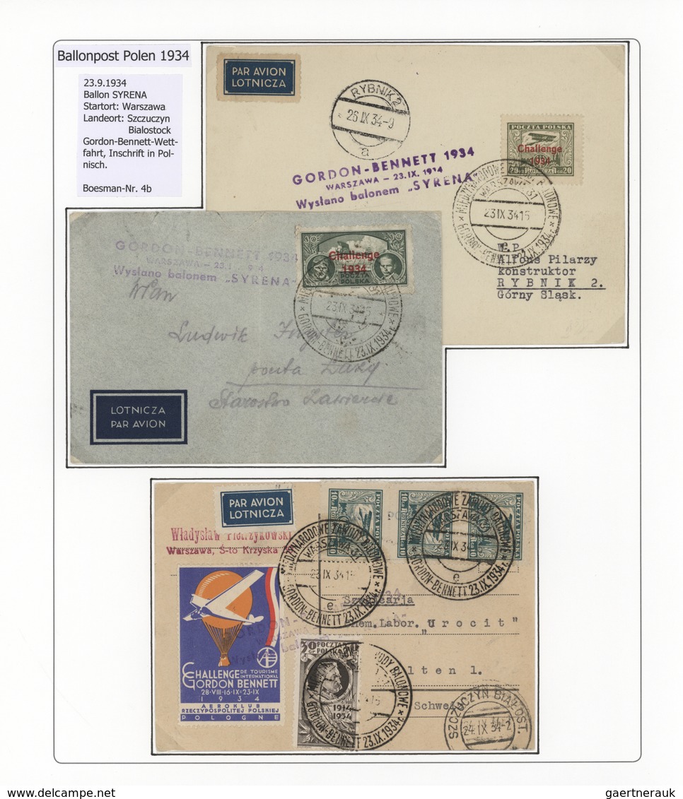 Br/GA Polen: 1926/1939, BALLOON MAIL, specialised collection of 56 balloon covers/cards, neatly arranged o