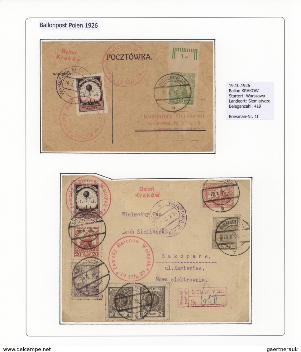 Br/GA Polen: 1926/1939, BALLOON MAIL, specialised collection of 56 balloon covers/cards, neatly arranged o