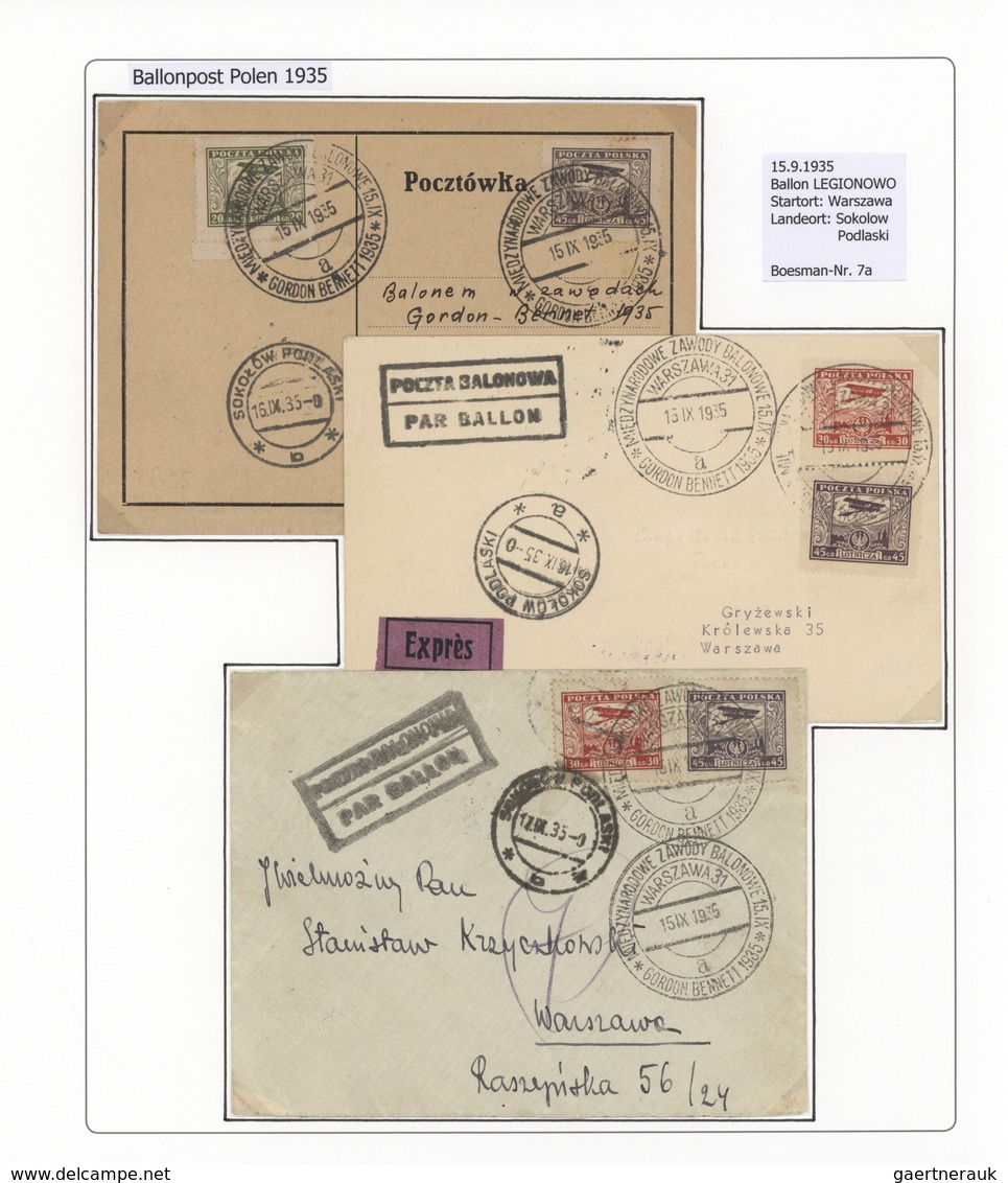 Br/GA Polen: 1926/1939, BALLOON MAIL, specialised collection of 56 balloon covers/cards, neatly arranged o