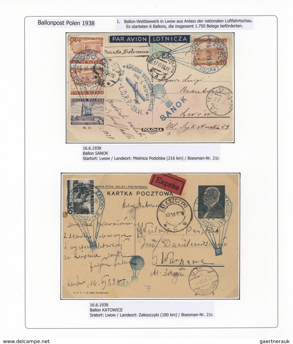 Br/GA Polen: 1926/1939, BALLOON MAIL, specialised collection of 56 balloon covers/cards, neatly arranged o