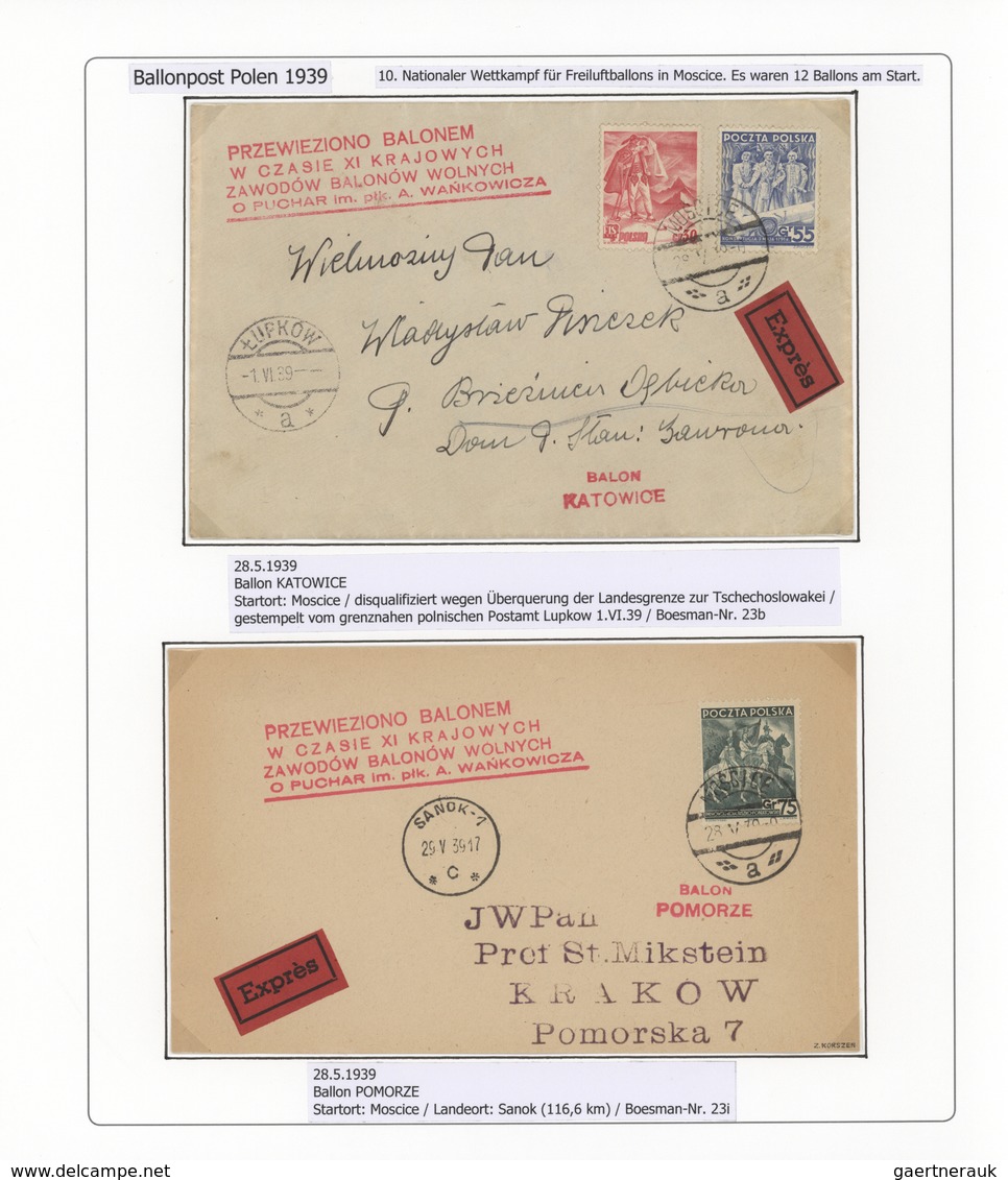 Br/GA Polen: 1926/1939, BALLOON MAIL, specialised collection of 56 balloon covers/cards, neatly arranged o