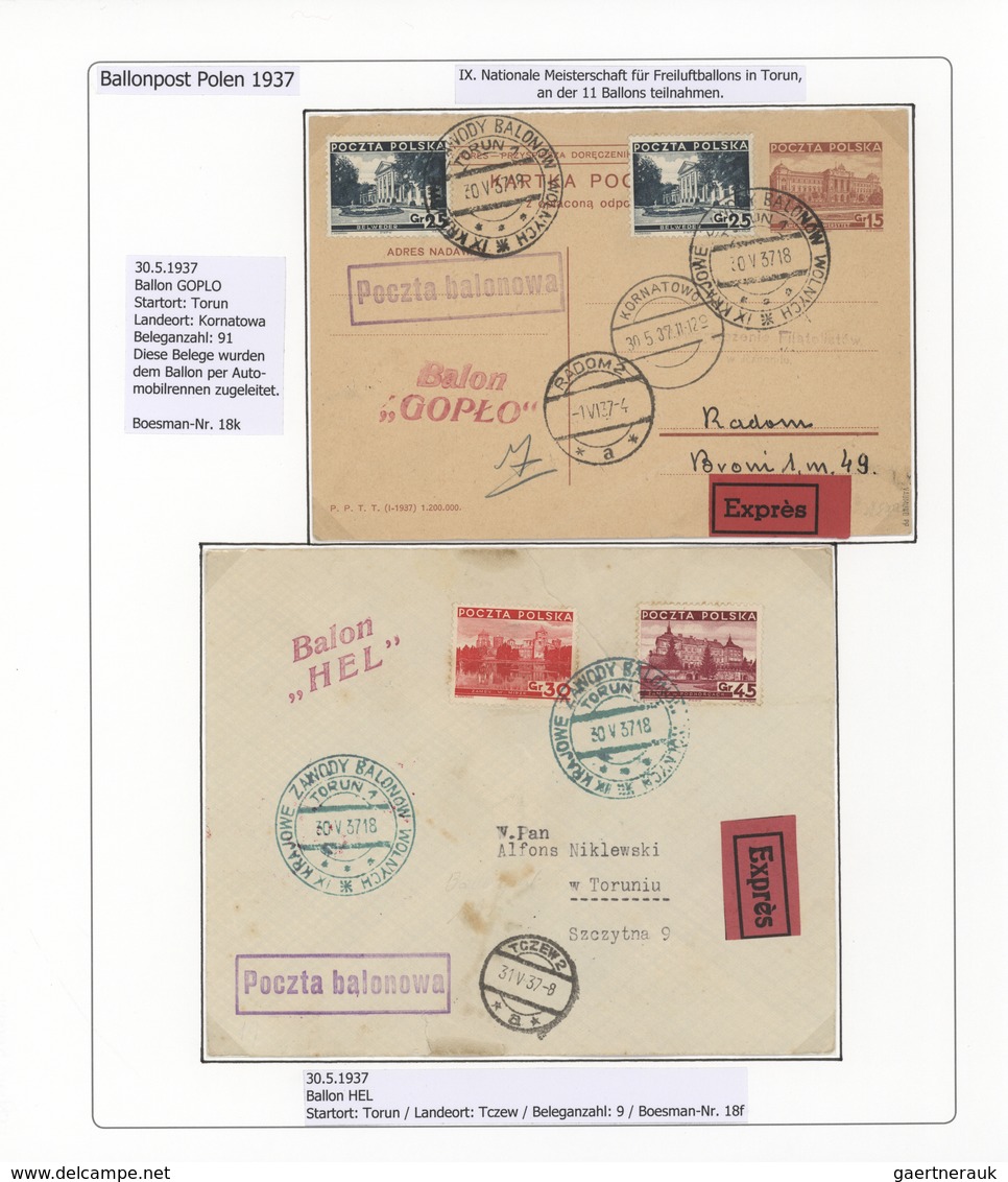 Br/GA Polen: 1926/1939, BALLOON MAIL, specialised collection of 56 balloon covers/cards, neatly arranged o