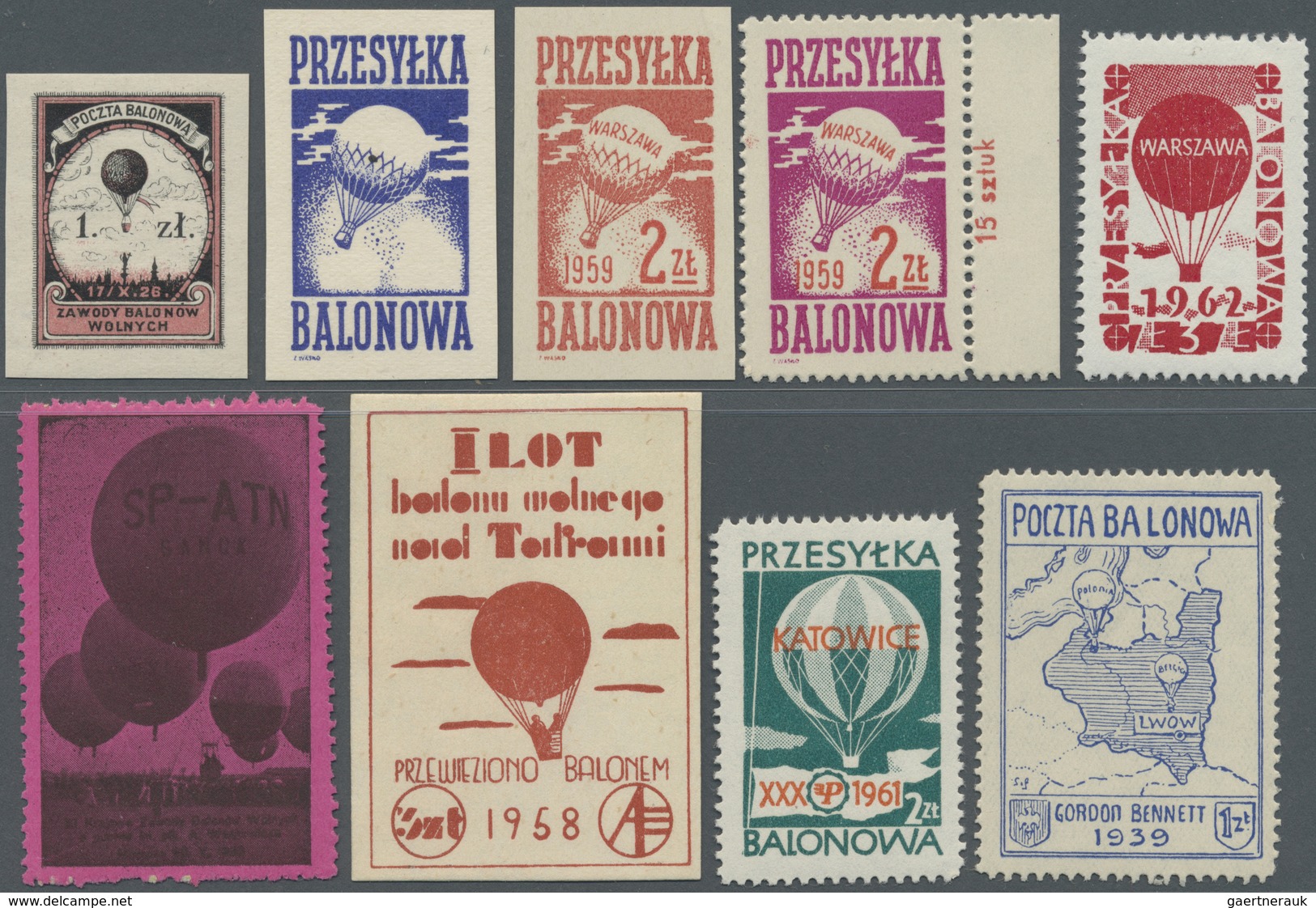 **/*/(*)/Br Polen - Besonderheiten: BALLOON MAIL: 1926/1962 (ca.), Accumulation With 44 Different Loose Vignette - Autres & Non Classés