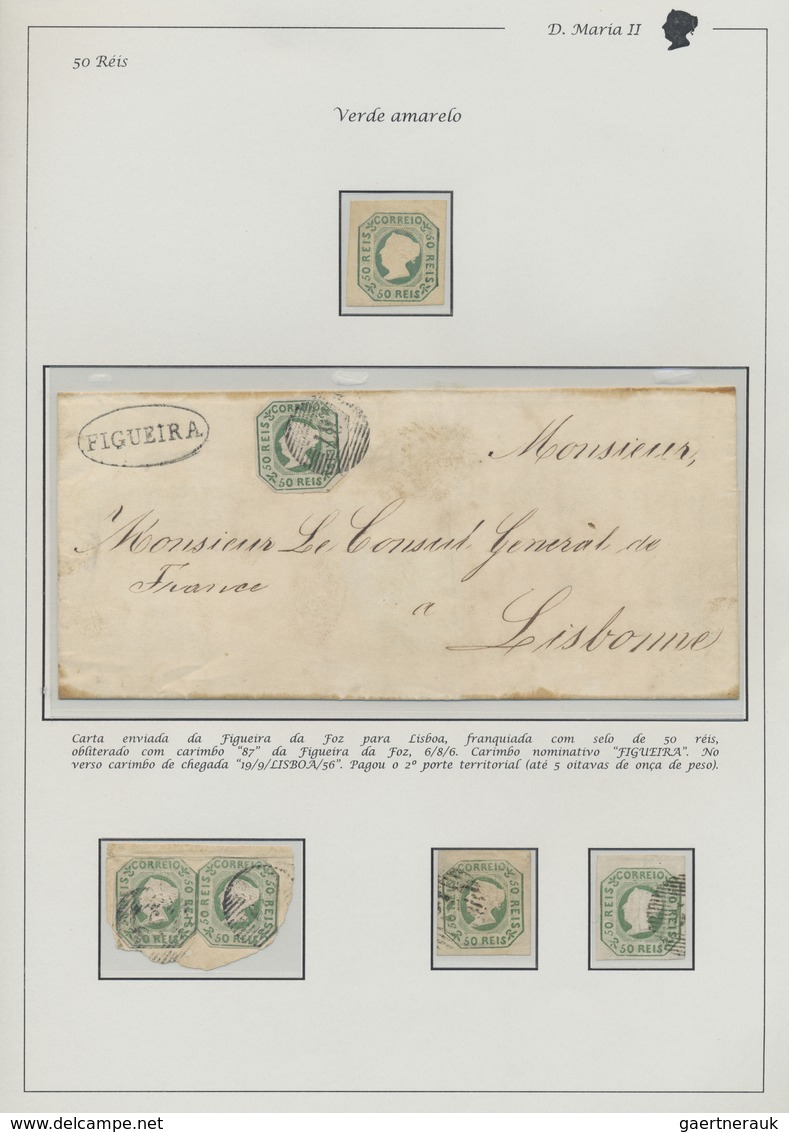 O/Br/Brfst/*/(*) Portugal: 1853/1855, MARIA ISSUES, high-class and deeply specialised collection on written up pages,