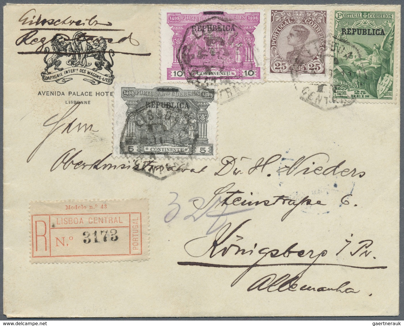 Br Portugal: 1911/1913, Lot Of Five Better Registered Covers (single Lots) With Attractive Fankings, Ni - Lettres & Documents