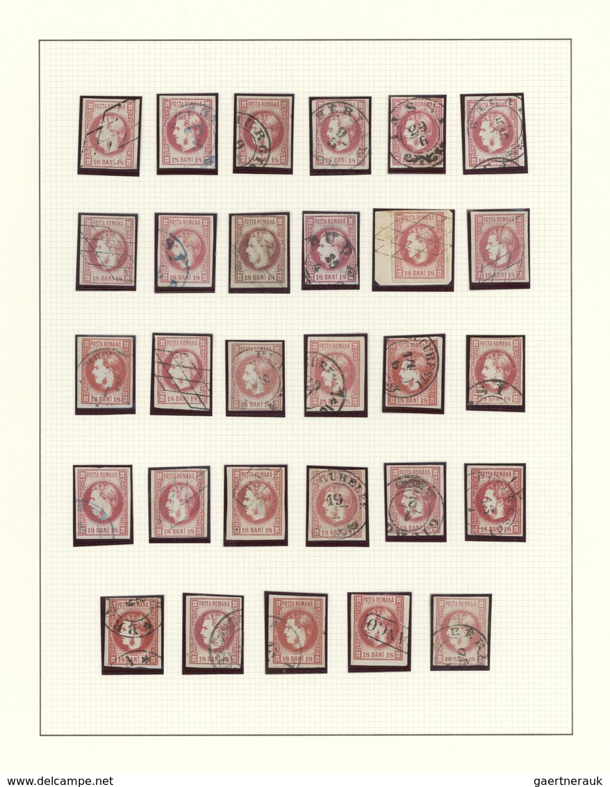 O/Brfst Rumänien: 1868, Carol heads imperforate, used collection of 161 stamps neatly arranged on album page