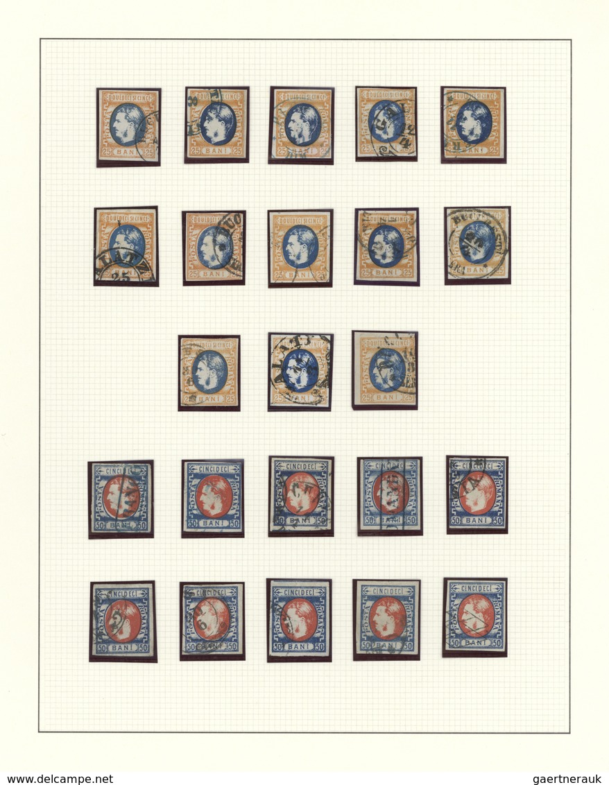 O Rumänien: 1869, Carol Heads Imperforate, Used Collection Of 70 Stamps Neatly Arranged On Album Pages - Lettres & Documents