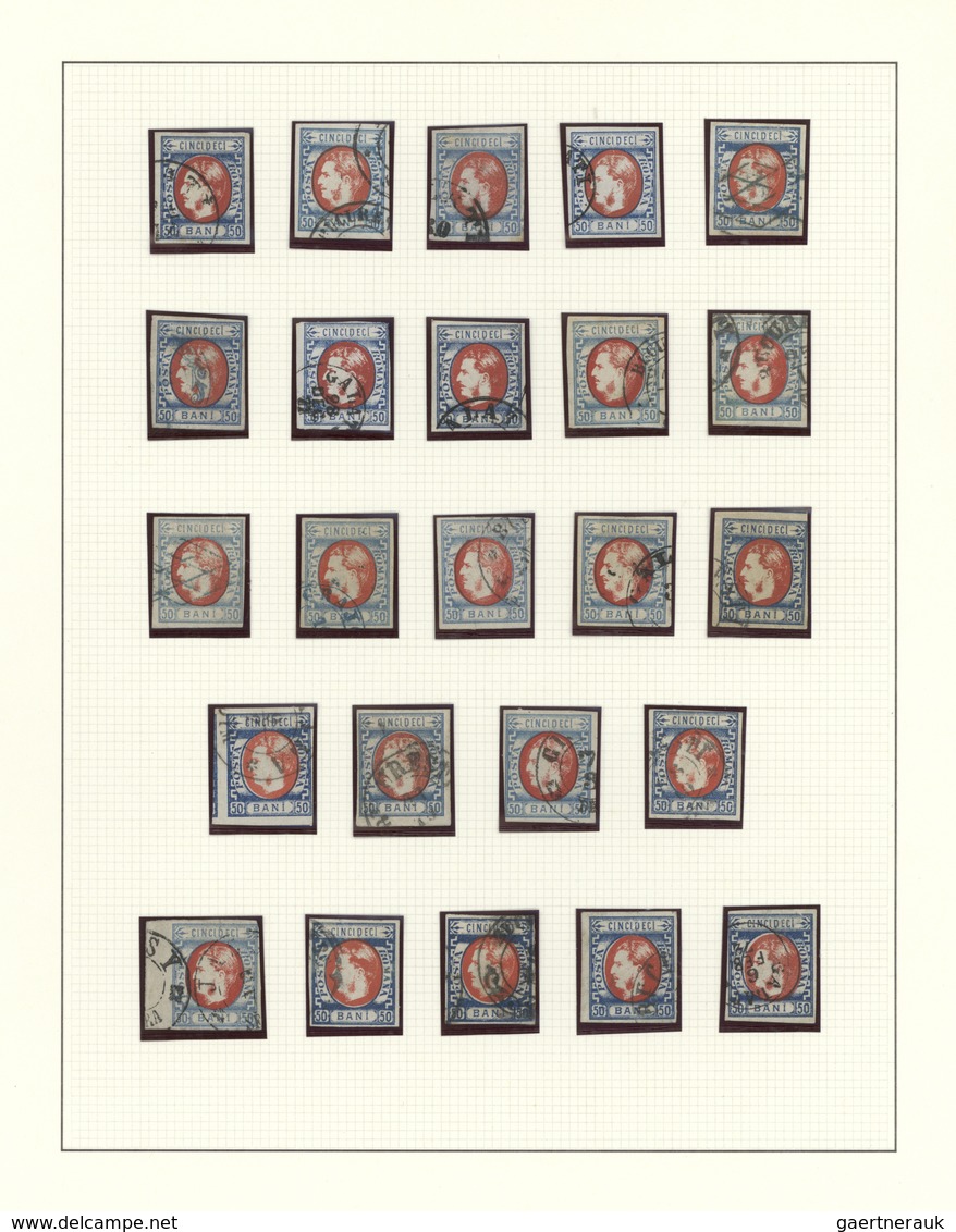 O Rumänien: 1869, Carol Heads Imperforate, Used Collection Of 70 Stamps Neatly Arranged On Album Pages - Lettres & Documents