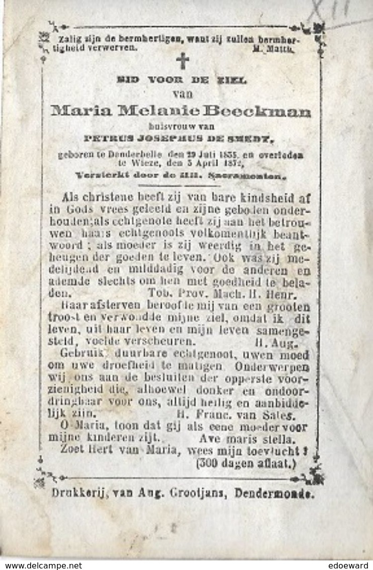 WW10/  DP  ° DENDERBELLE 1835 + WIEZE 1872   MARIA BEECKMAN - Religion & Esotericism