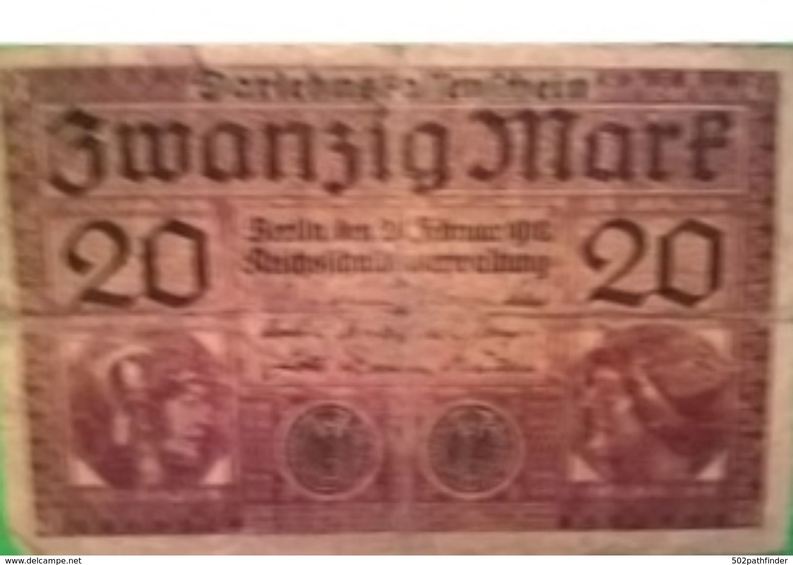 20 Zwanzig Mark Darlehnsfassenschein J0756435 Berlin 20/2/1918 Reichsschuldenverwaltung - 20 Mark