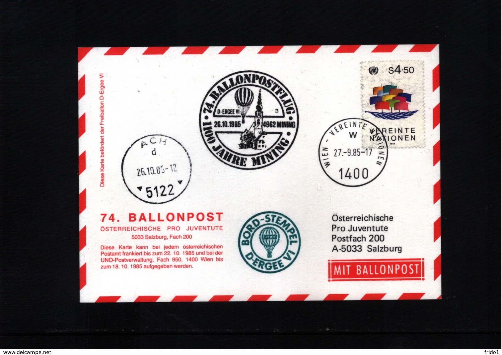 Austria / Oesterreich 1985 Ballonpost Interesting Card - Per Palloni