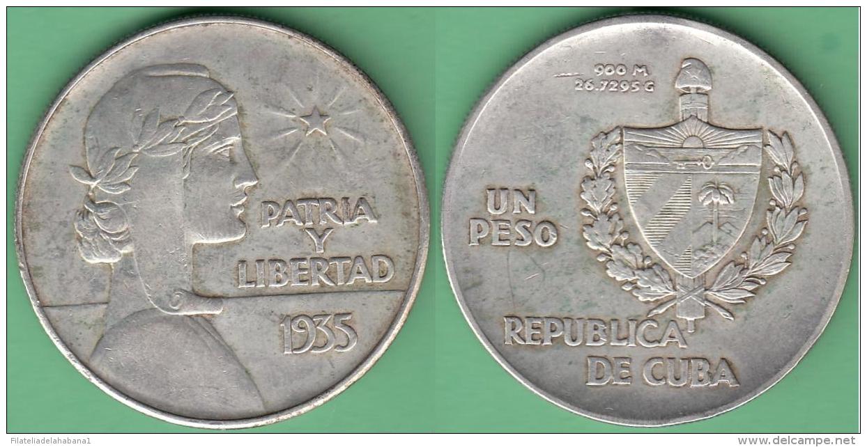 1935-MN-110 CUBA 1935 1$ REPUBLICA ABC SILVER 26.7gr. - Cuba