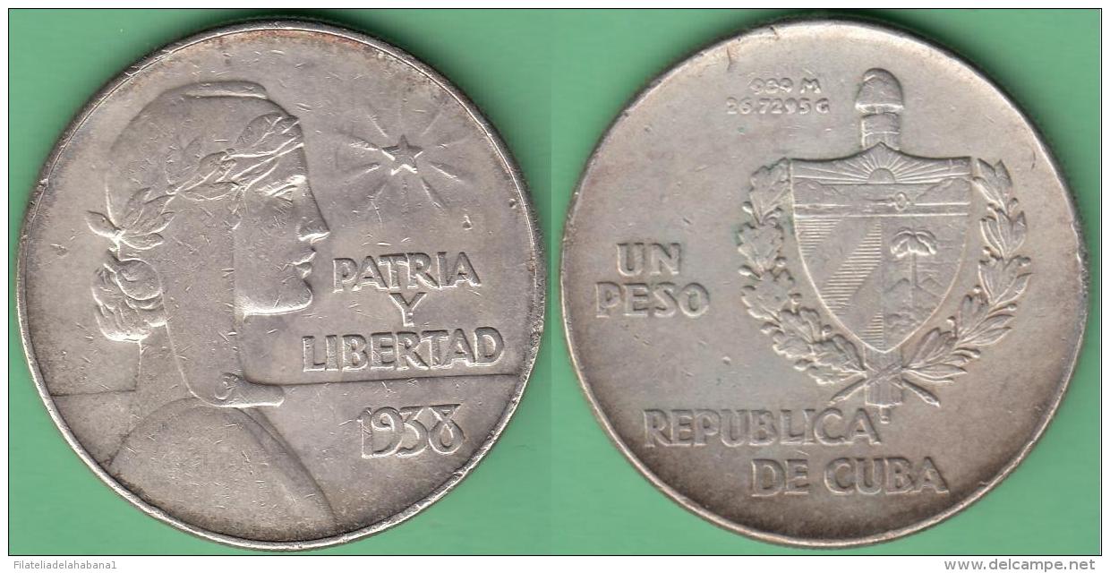 1938-MN-110 CUBA 1938 1$ REPUBLICA ABC SILVER 26.7gr. - Cuba