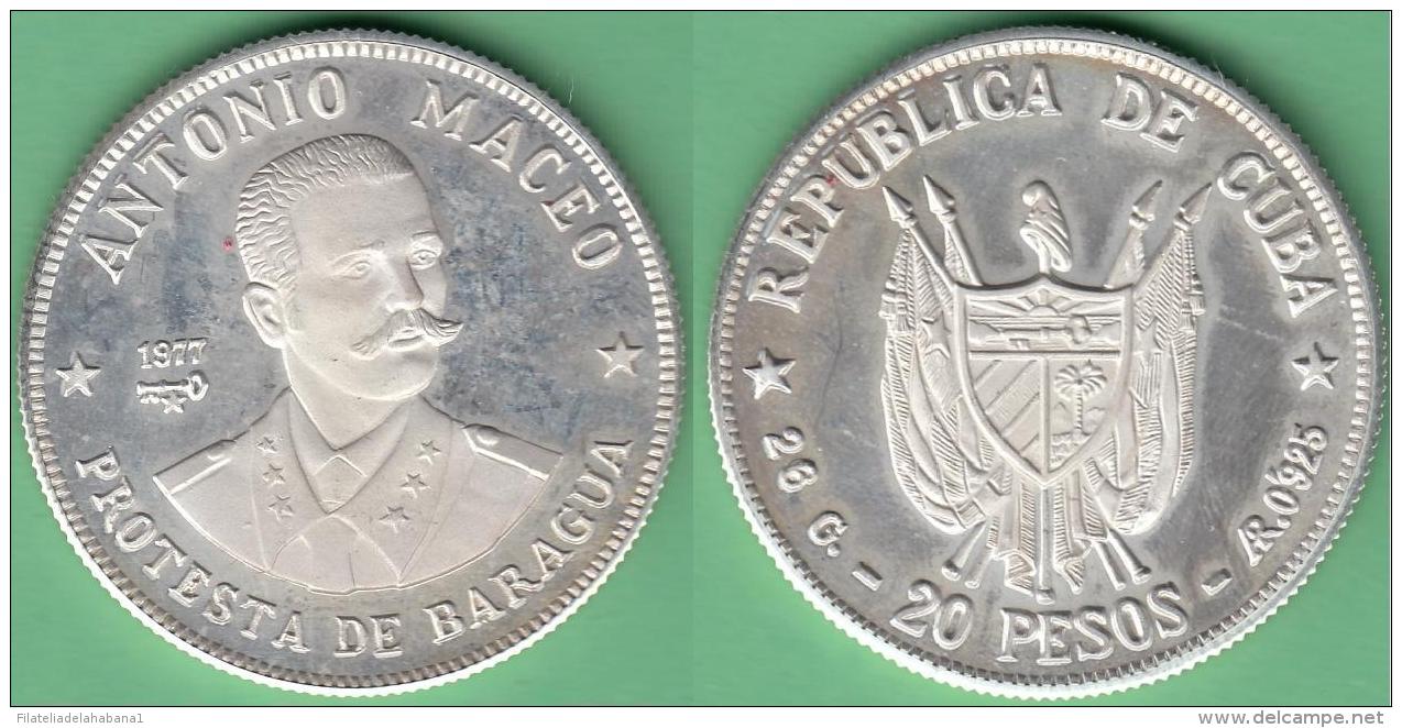 1977-MN-110 CUBA 1977 20$ FINE 925 SILVER PROOF. ANTONIO MACEO. 26 Gr UNC. - Cuba