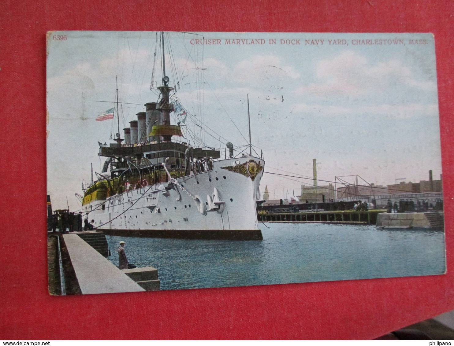 Cruiser Maryland In Dock Charlestown Mass.   Ref 2834 - Warships