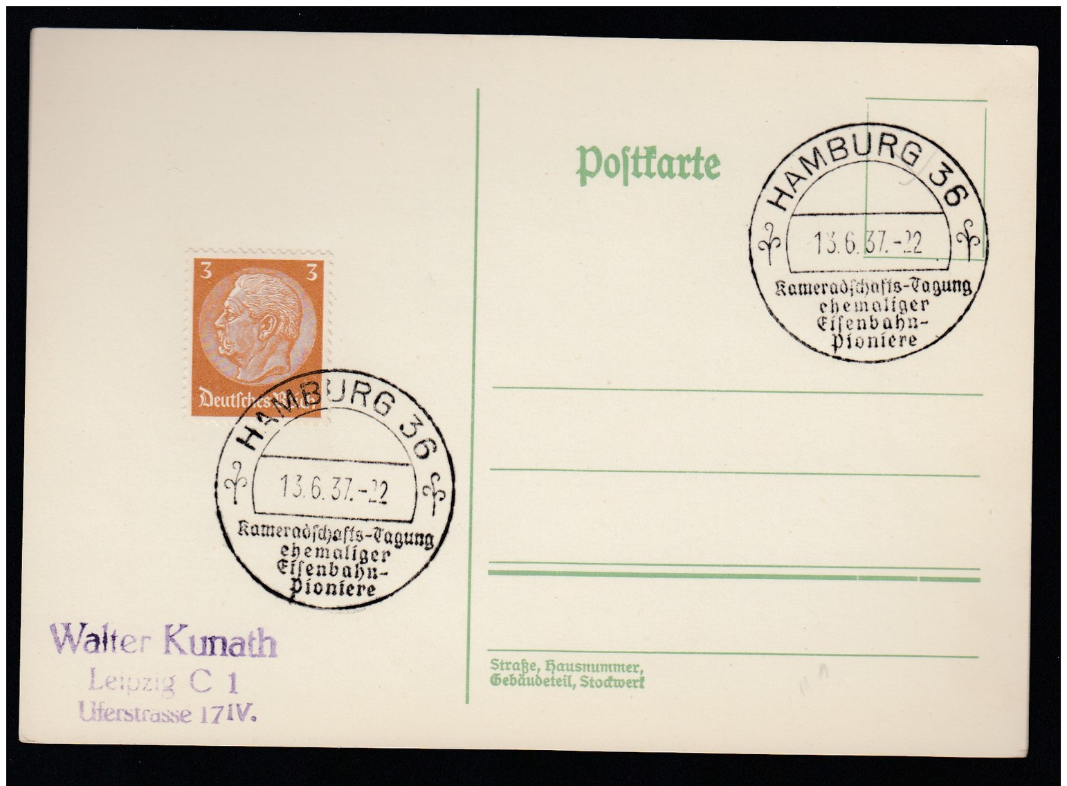 DR Postkarte Sonderstempel 1937 Hamburg Ungelaufen K1413 - Briefe U. Dokumente