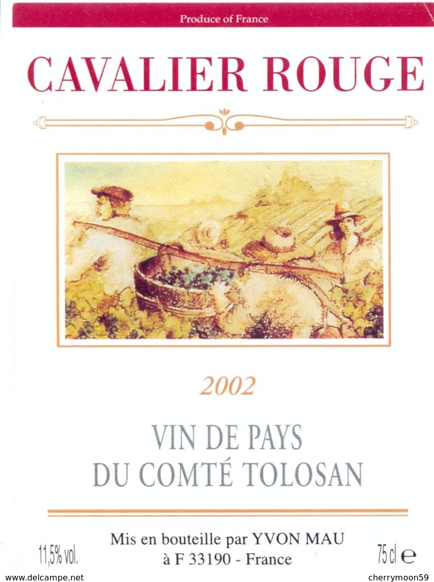 1 Etiquette Ancienne De VIN - CAVALIER ROUGE 2002 - VIN DE PAYS DU COMTE TOLOSAN - Horses