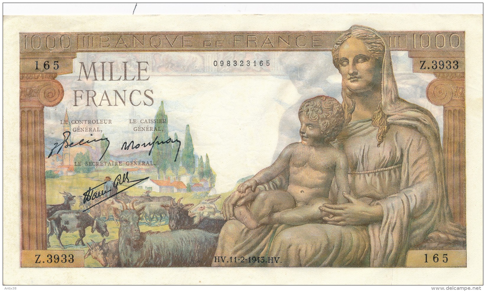 H34 - FRANCE - Billet De 1000 Francs Déesse DEMETER - 1 000 F 1942-1943 ''Déesse Déméter''