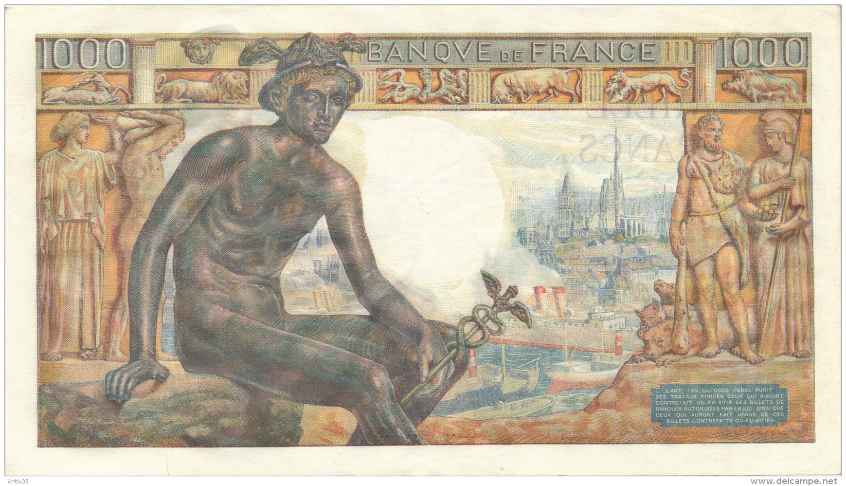 H34 - FRANCE - Billet De 1000 Francs Déesse DEMETER - 1 000 F 1942-1943 ''Déesse Déméter''