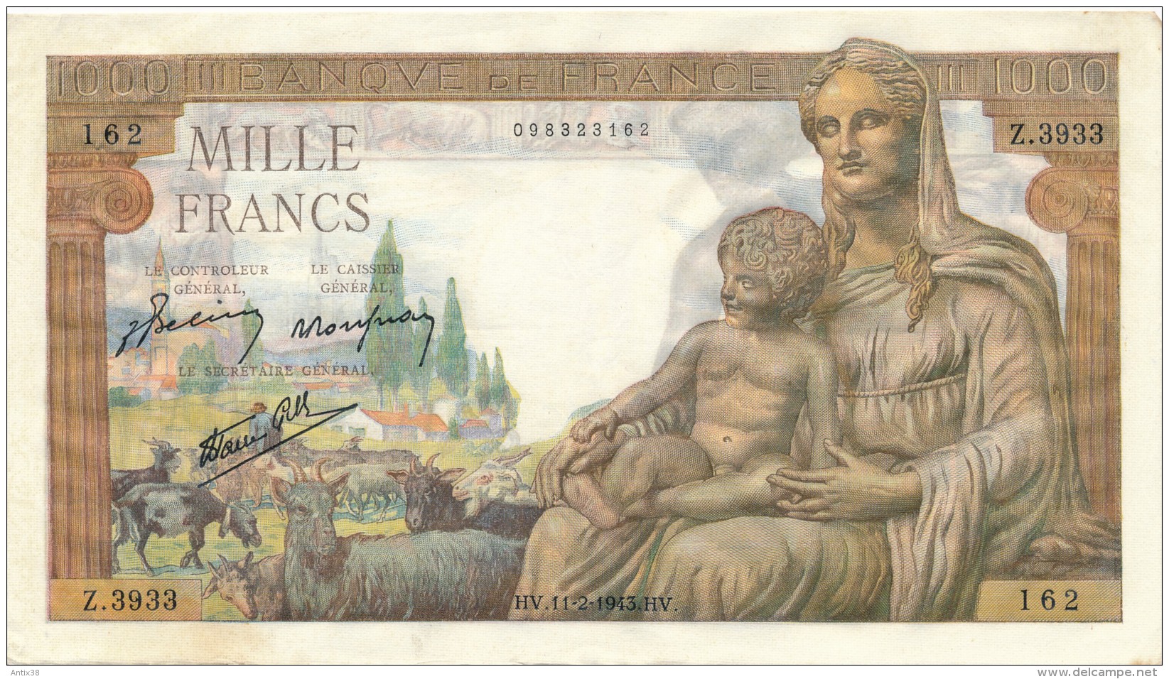 H34 - FRANCE - Billet De 1000 Francs Déesse DEMETER - 1 000 F 1942-1943 ''Déesse Déméter''