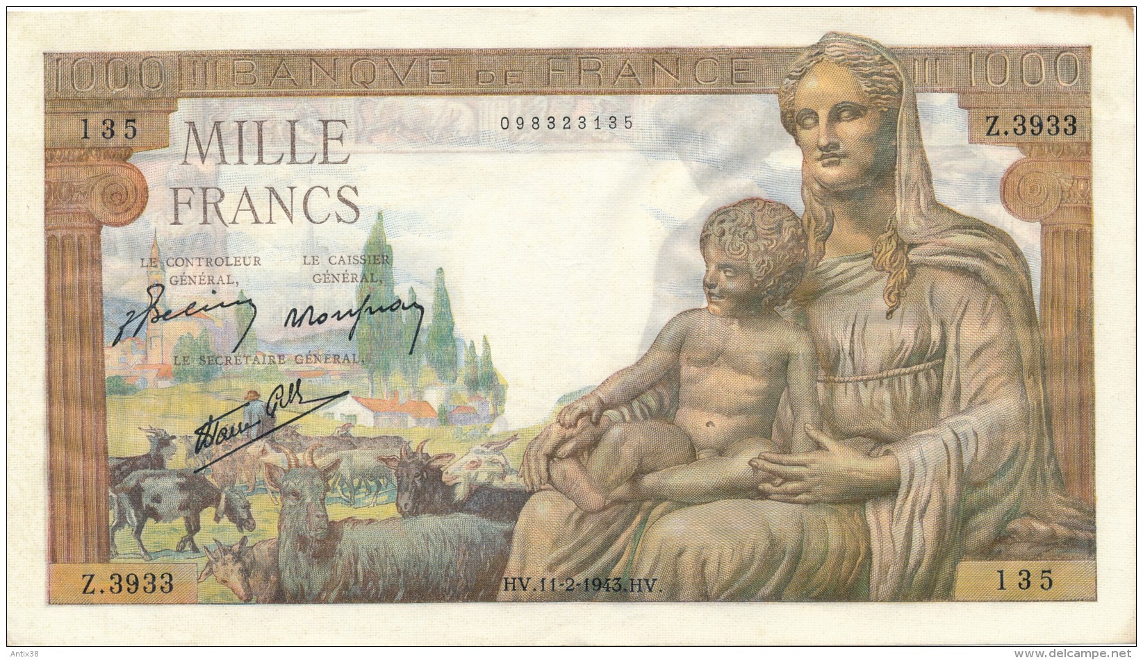 H34 - FRANCE - Billet De 1000 Francs Déesse DEMETER - 1 000 F 1942-1943 ''Déesse Déméter''