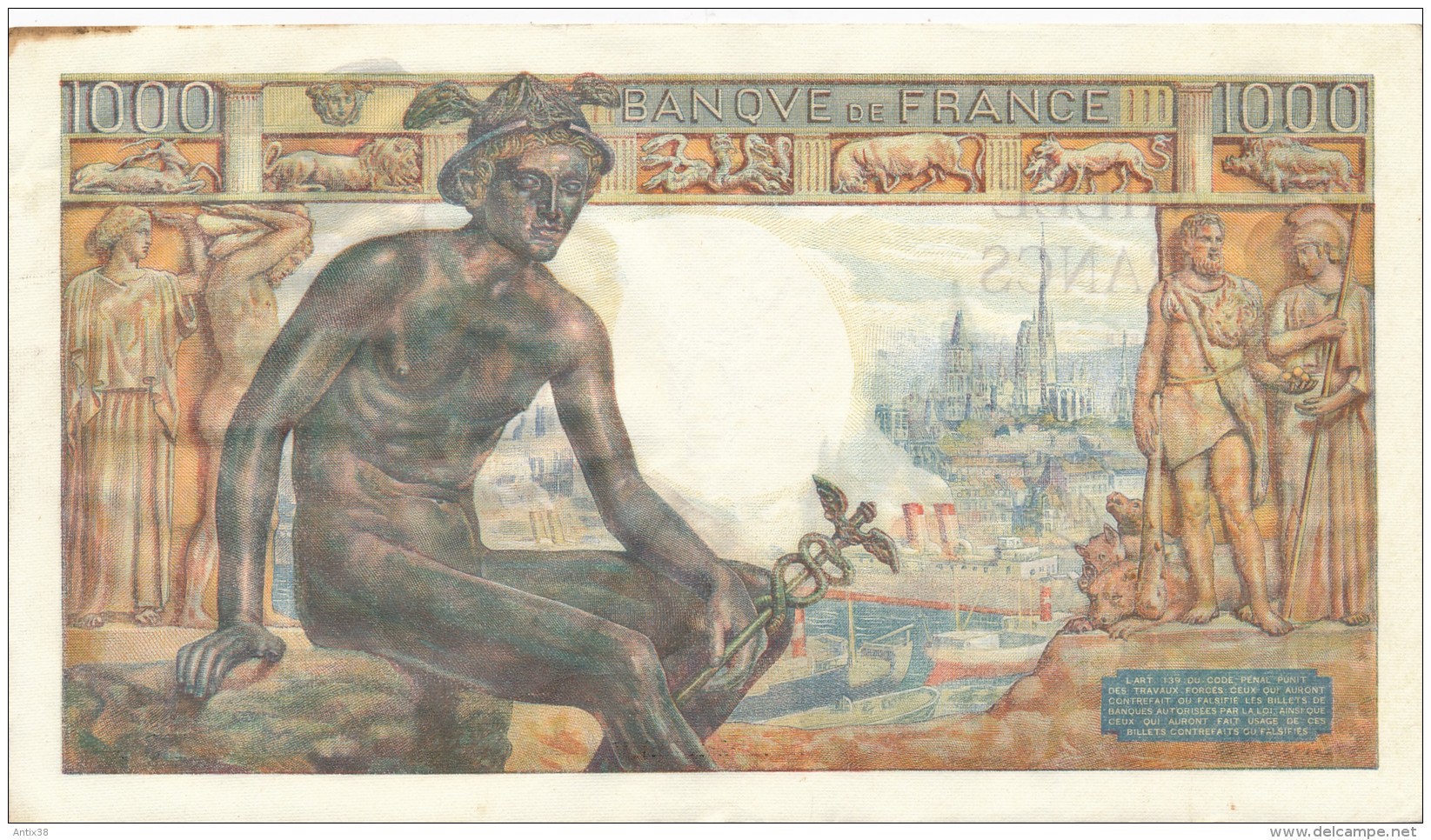 H34 - FRANCE - Billet De 1000 Francs Déesse DEMETER - 1 000 F 1942-1943 ''Déesse Déméter''